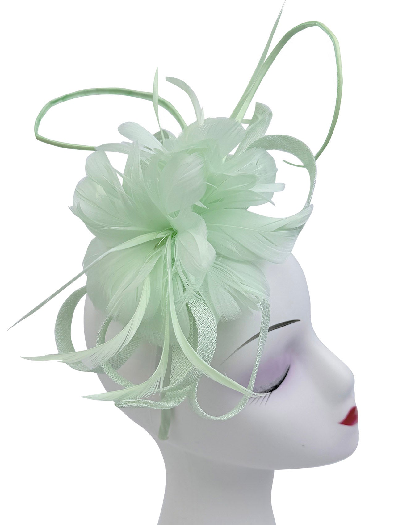 FT26180 Flower Feathers Fascinator with Sinamay Curls