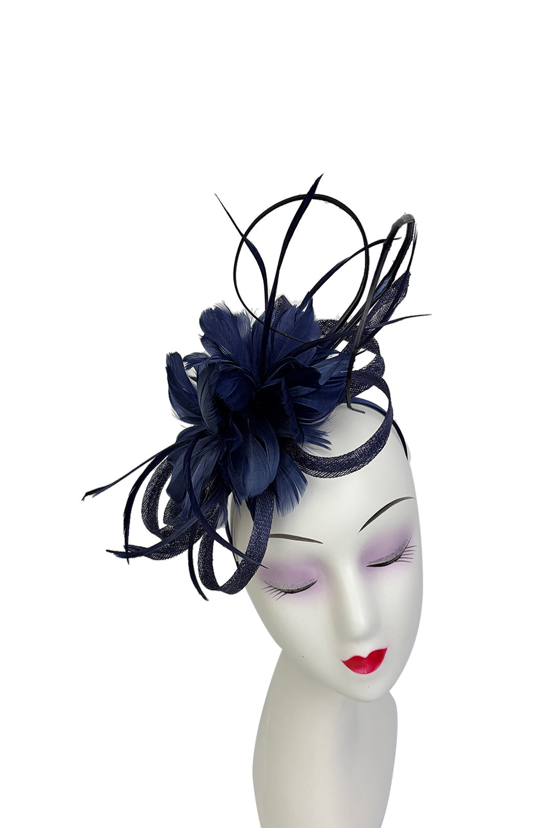 FT26180 Flower Feathers Fascinator with Sinamay Curls