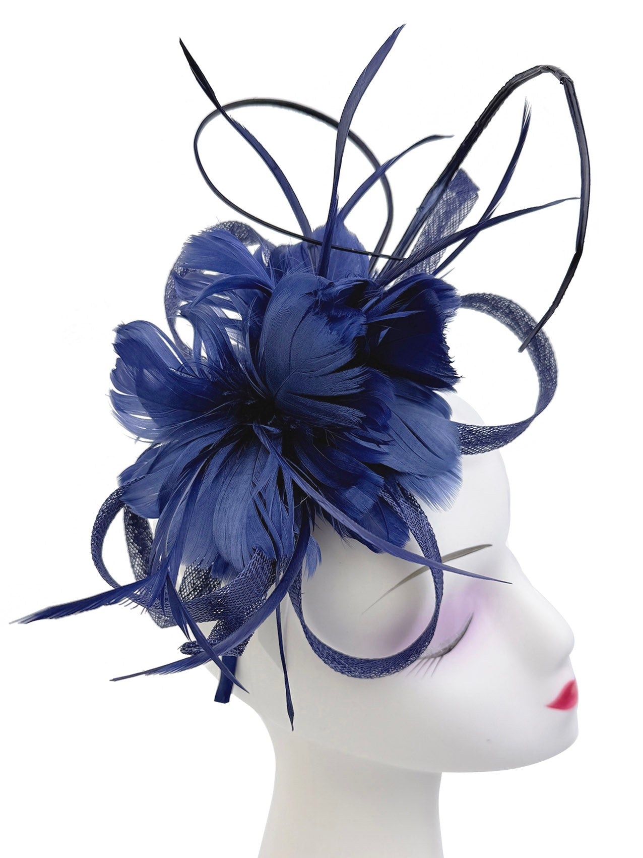 FT26180 Flower Feathers Fascinator with Sinamay Curls