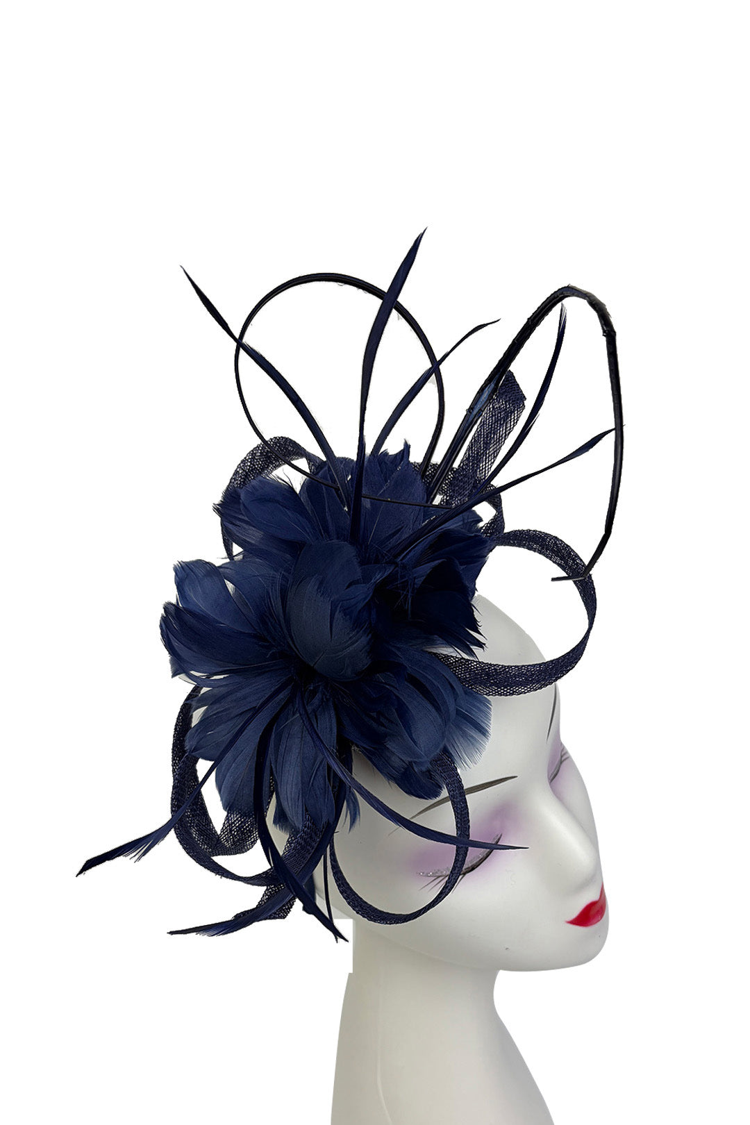 FT26180 Flower Feathers Fascinator with Sinamay Curls