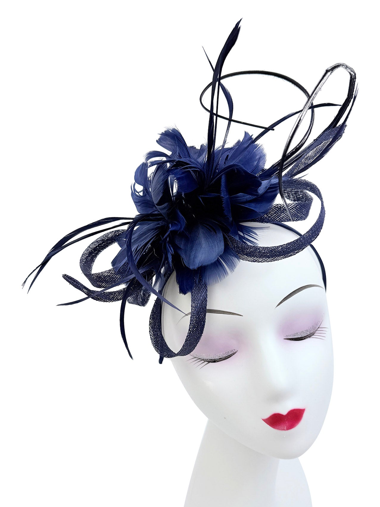 FT26180 Flower Feathers Fascinator with Sinamay Curls