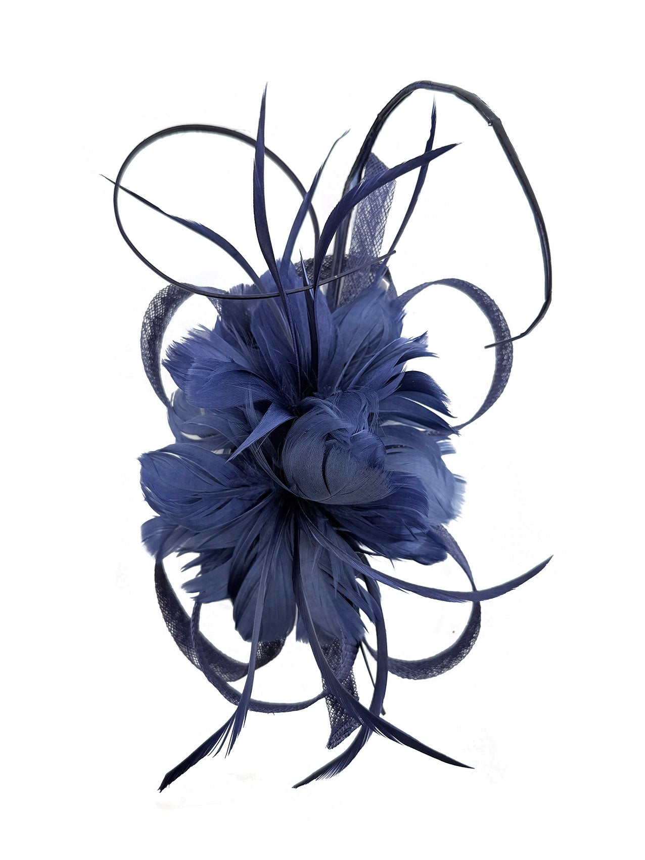 FT26180 Flower Feathers Fascinator with Sinamay Curls