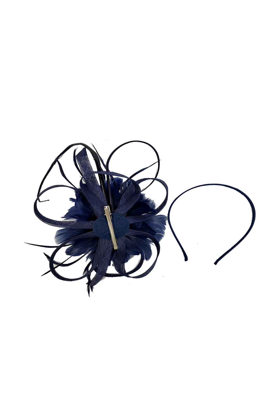 FT26180 Flower Feathers Fascinator with Sinamay Curls