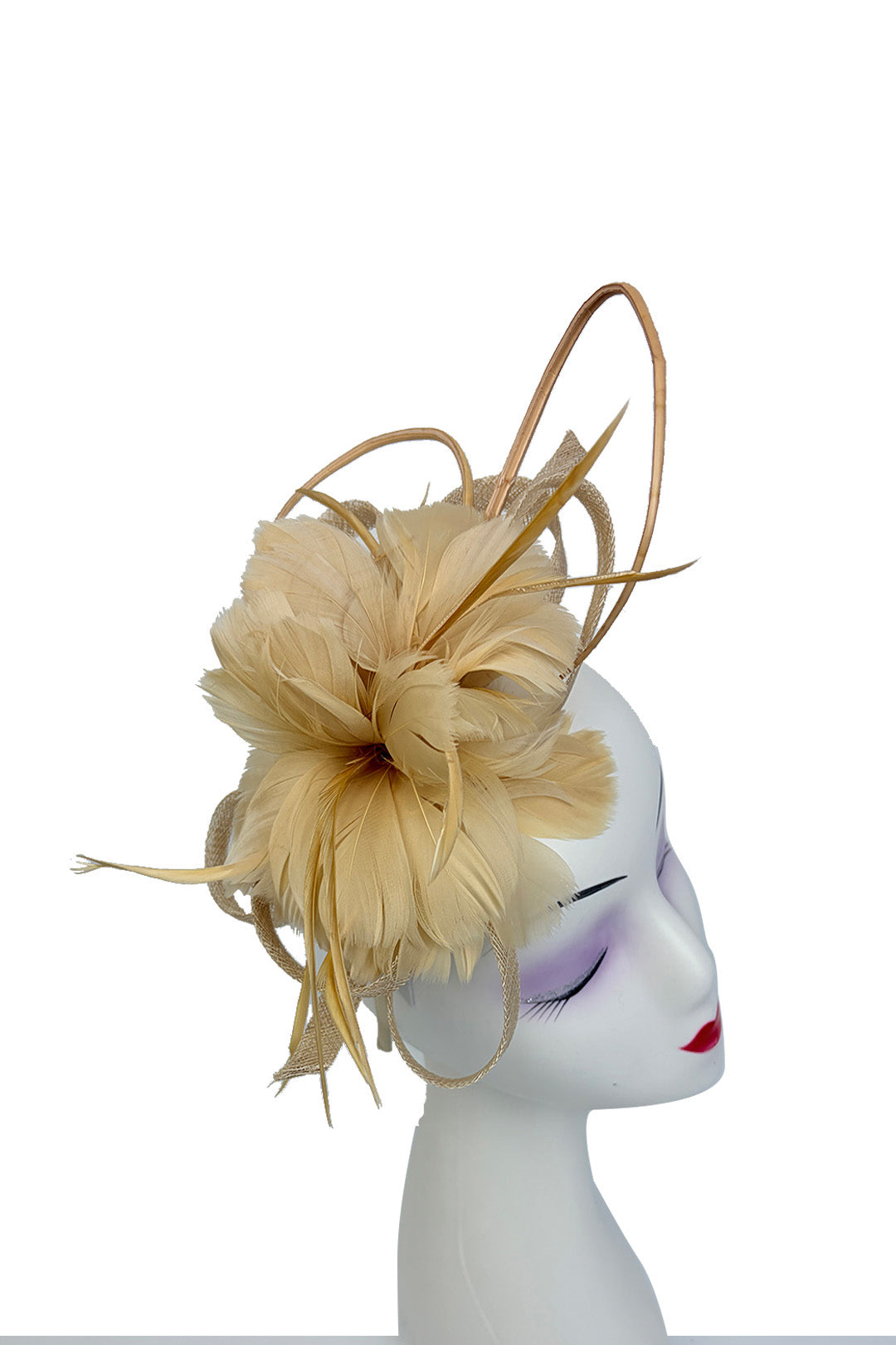 FT26180 Flower Feathers Fascinator with Sinamay Curls