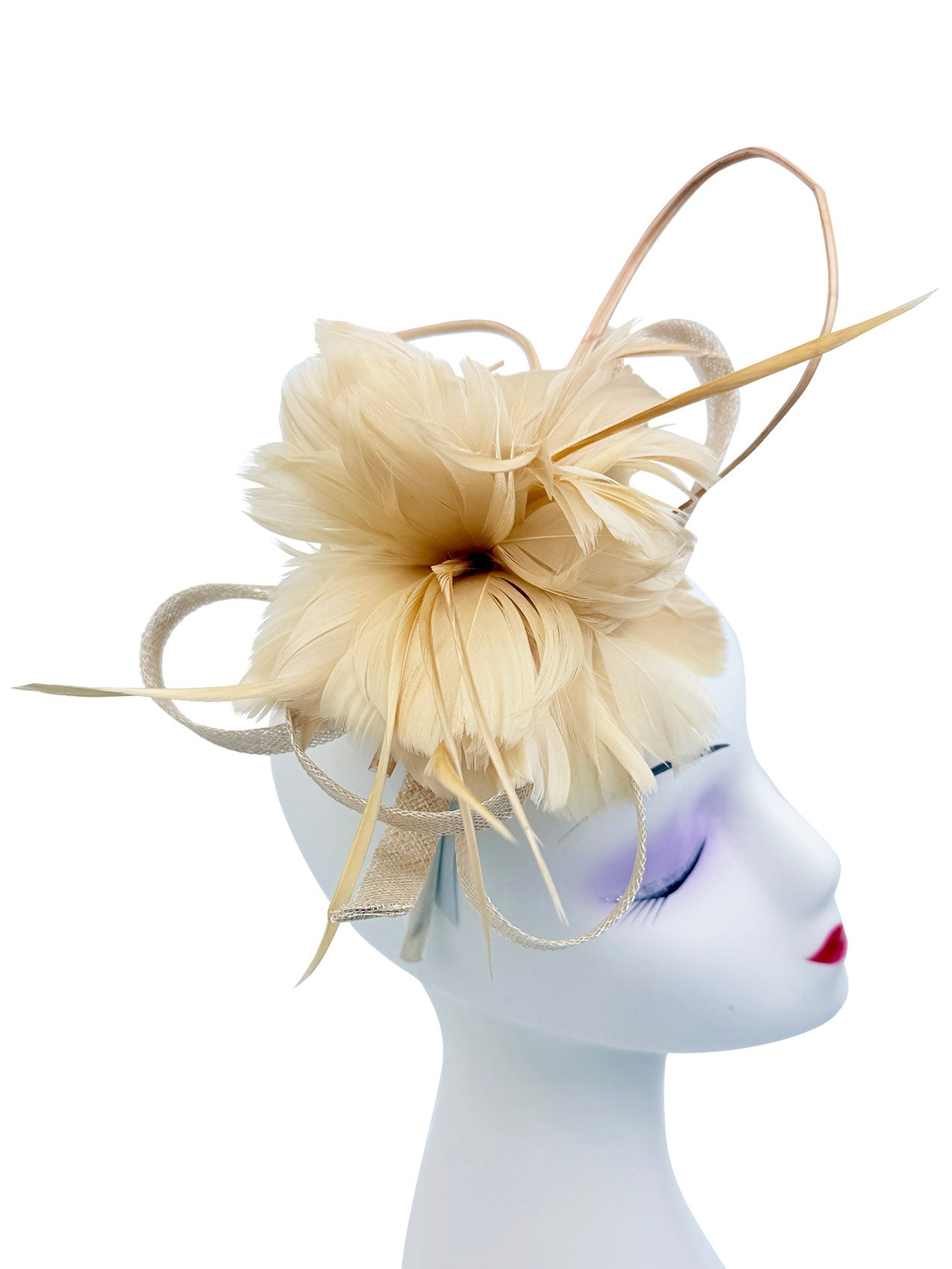 FT26180 Flower Feathers Fascinator with Sinamay Curls