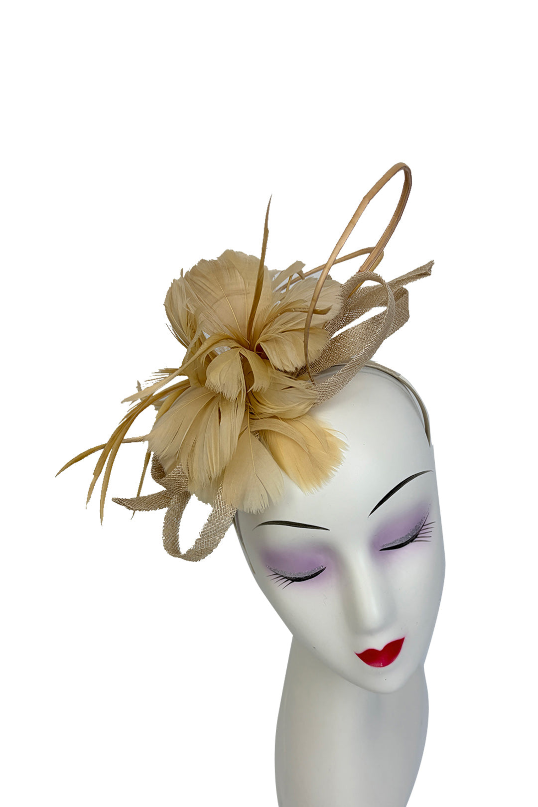 FT26180 Flower Feathers Fascinator with Sinamay Curls