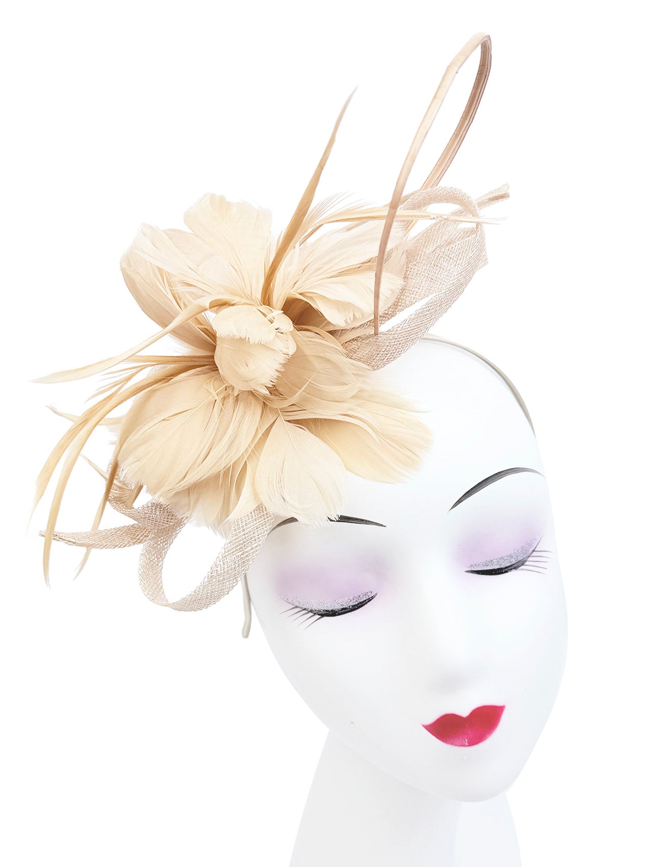 FT26180 Flower Feathers Fascinator with Sinamay Curls
