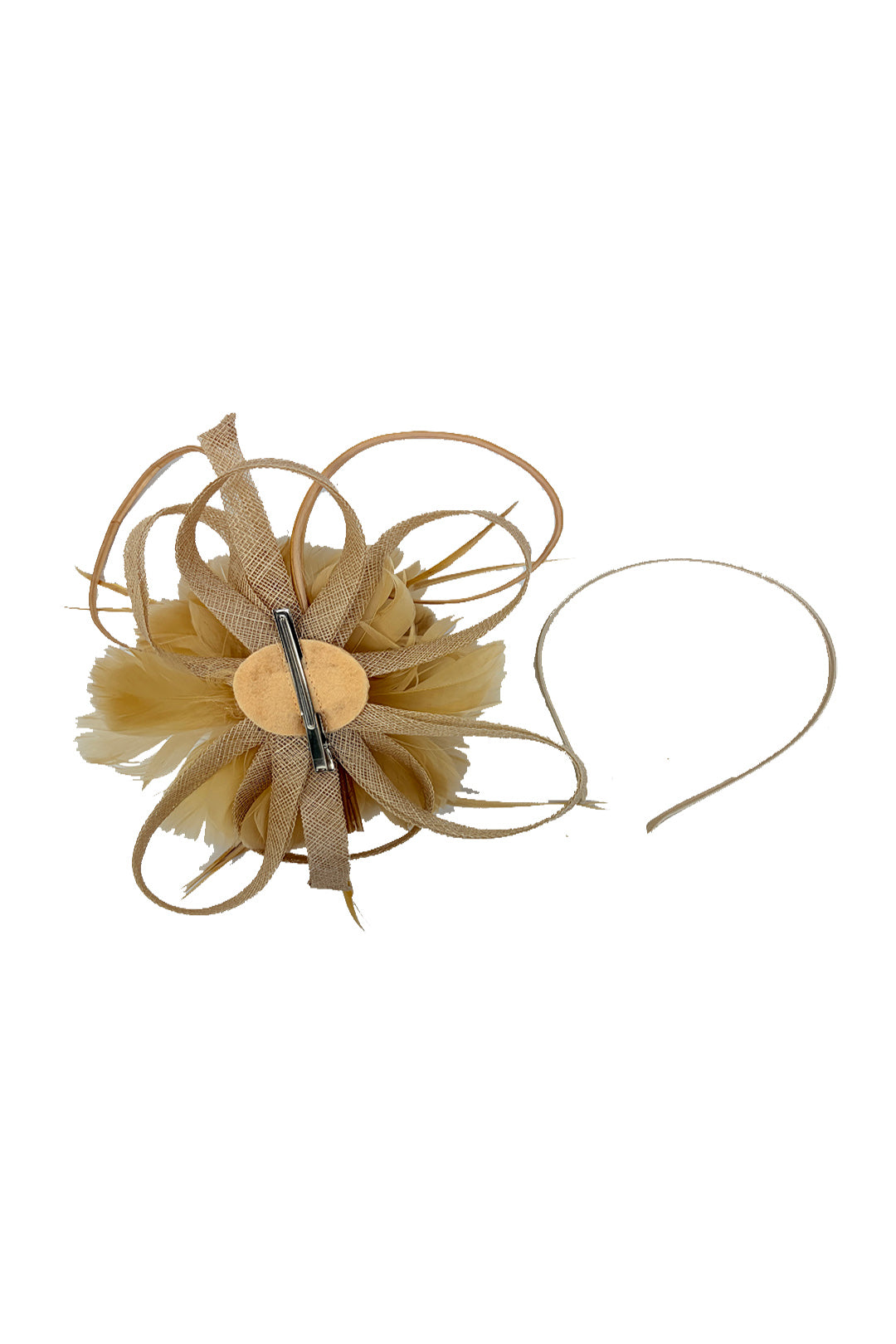 FT26180 Flower Feathers Fascinator with Sinamay Curls