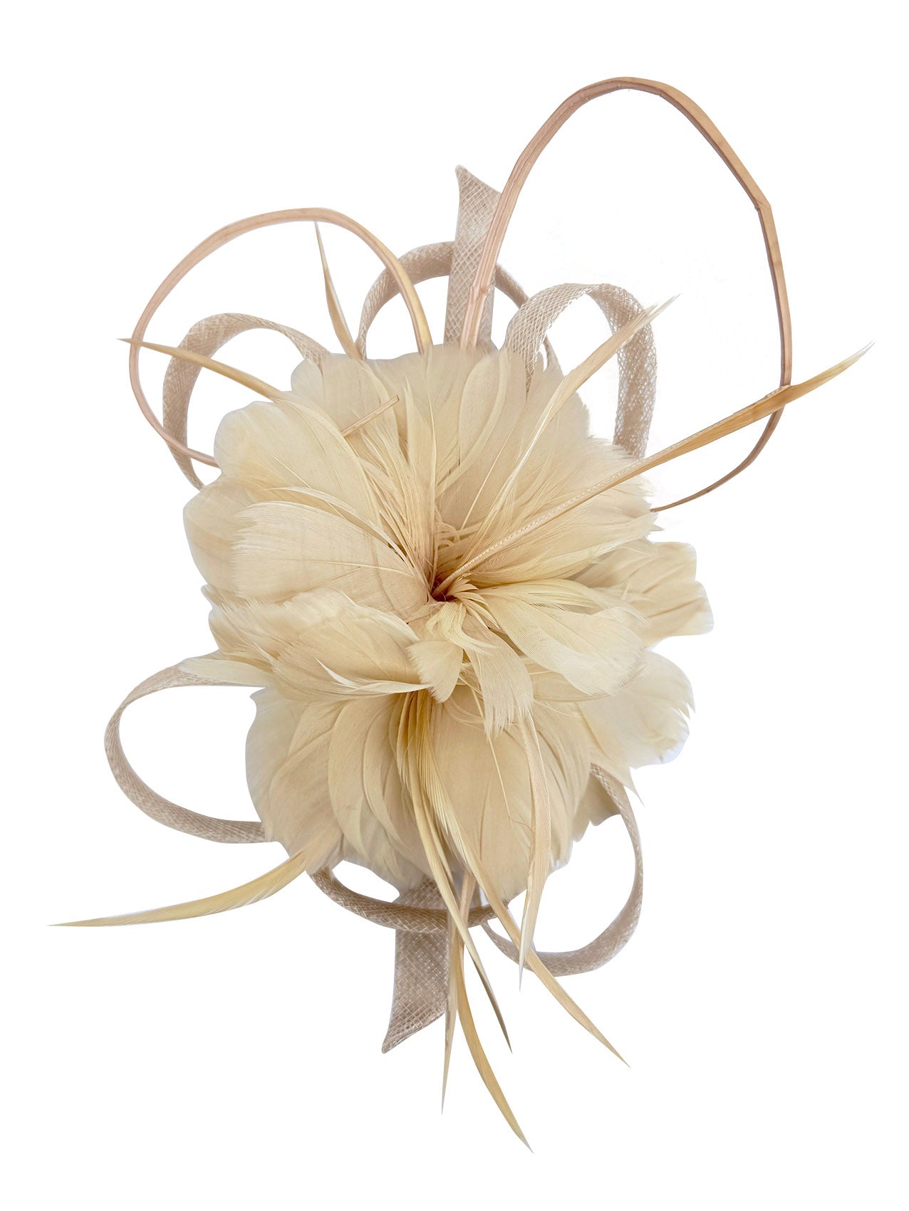 FT26180 Flower Feathers Fascinator with Sinamay Curls
