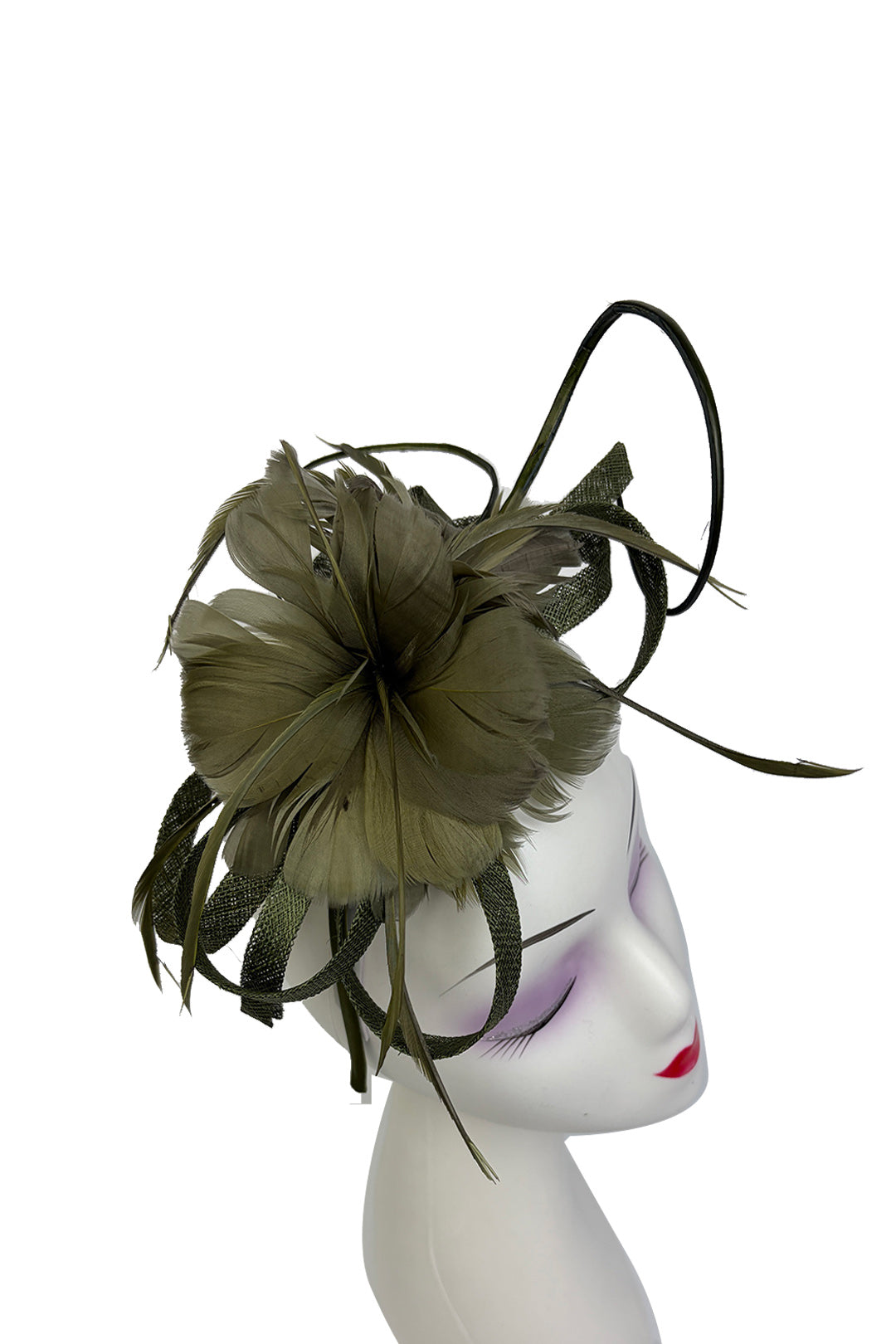 FT26180 Flower Feathers Fascinator with Sinamay Curls