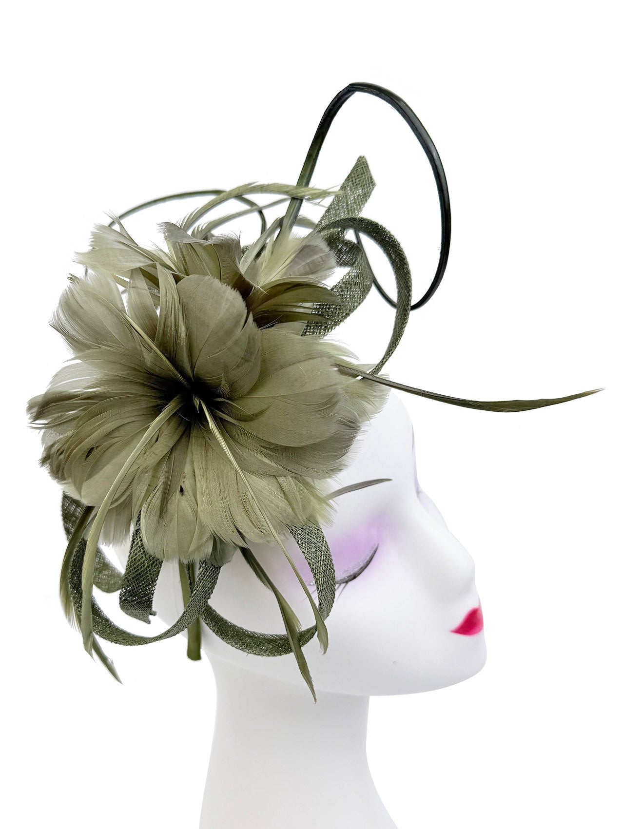 FT26180 Flower Feathers Fascinator with Sinamay Curls