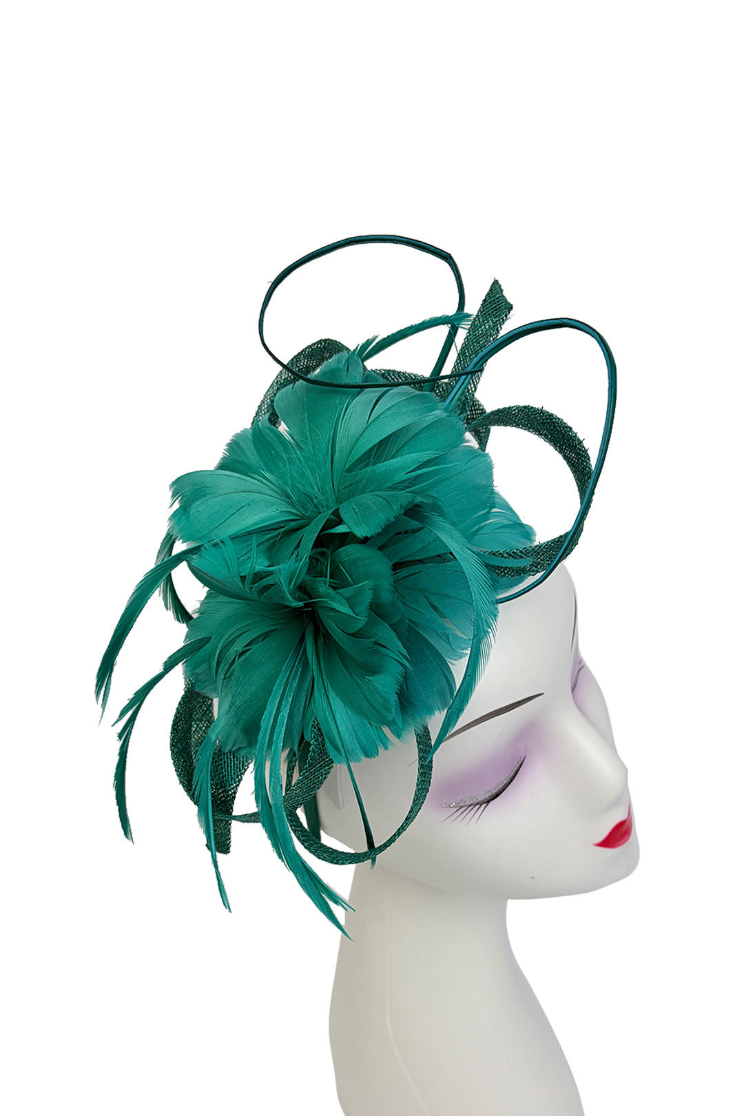FT26180 Flower Feathers Fascinator with Sinamay Curls