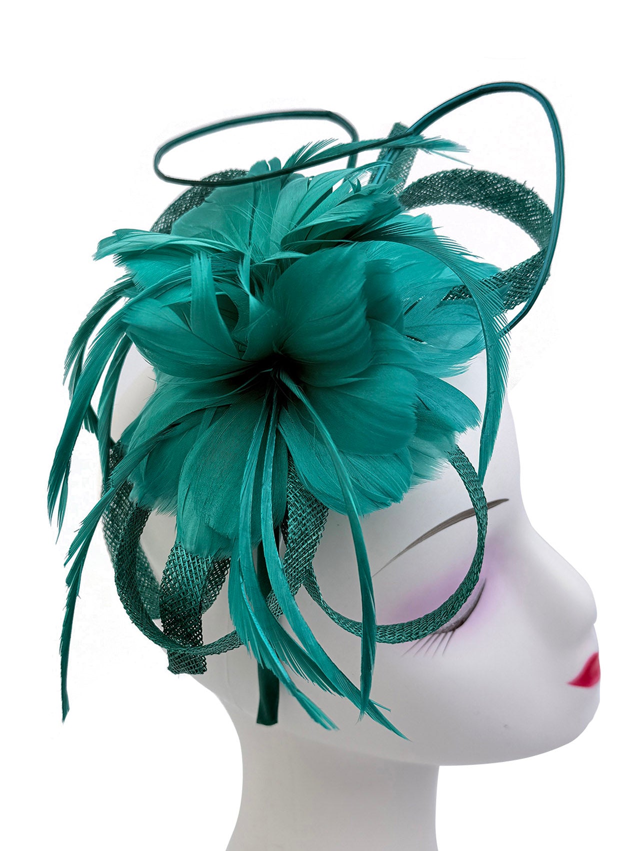 FT26180 Flower Feathers Fascinator with Sinamay Curls