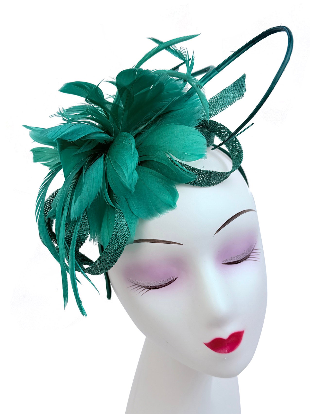 FT26180 Flower Feathers Fascinator with Sinamay Curls