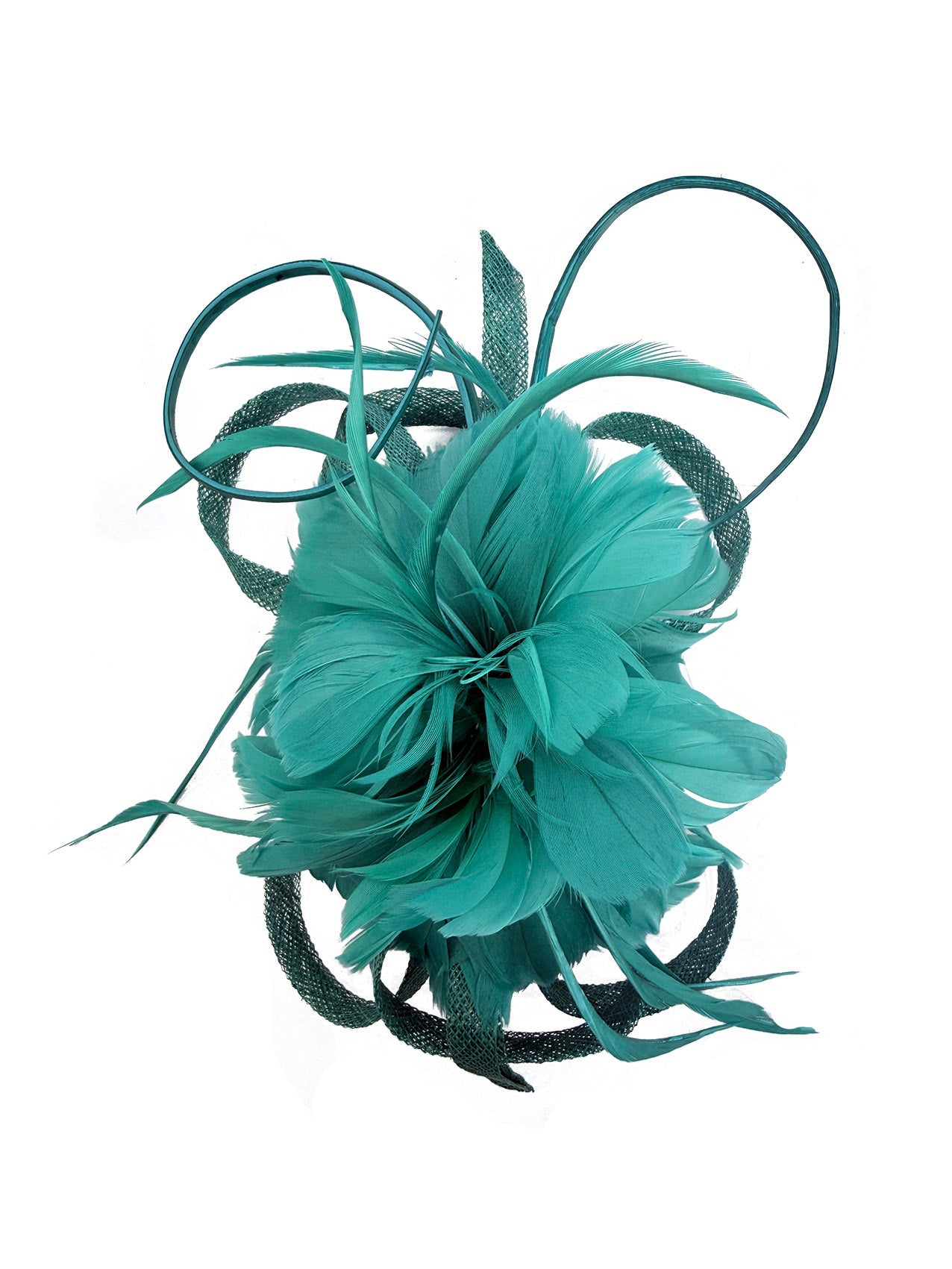 FT26180 Flower Feathers Fascinator with Sinamay Curls