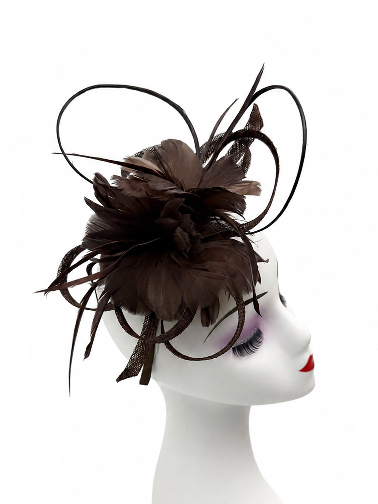 FT26180 Flower Feathers Fascinator with Sinamay Curls