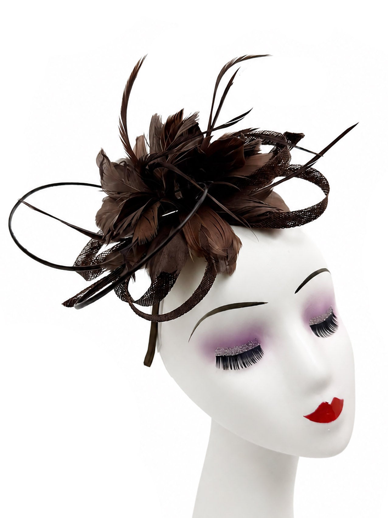 FT26180 Flower Feathers Fascinator with Sinamay Curls