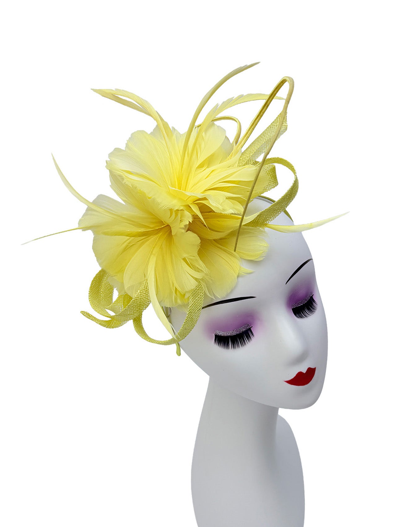 FT26180 Flower Feathers Fascinator with Sinamay Curls