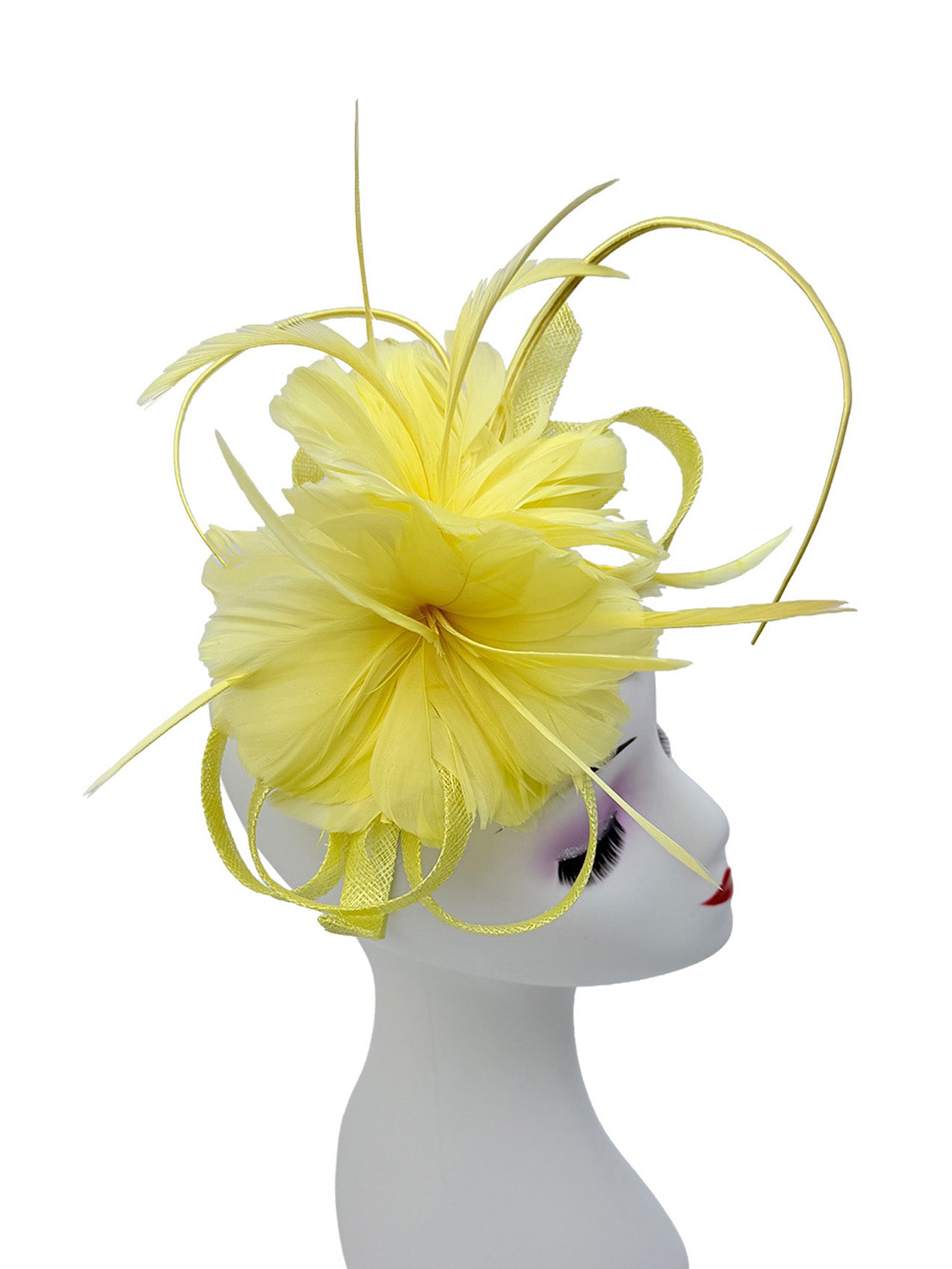 FT26180 Flower Feathers Fascinator with Sinamay Curls
