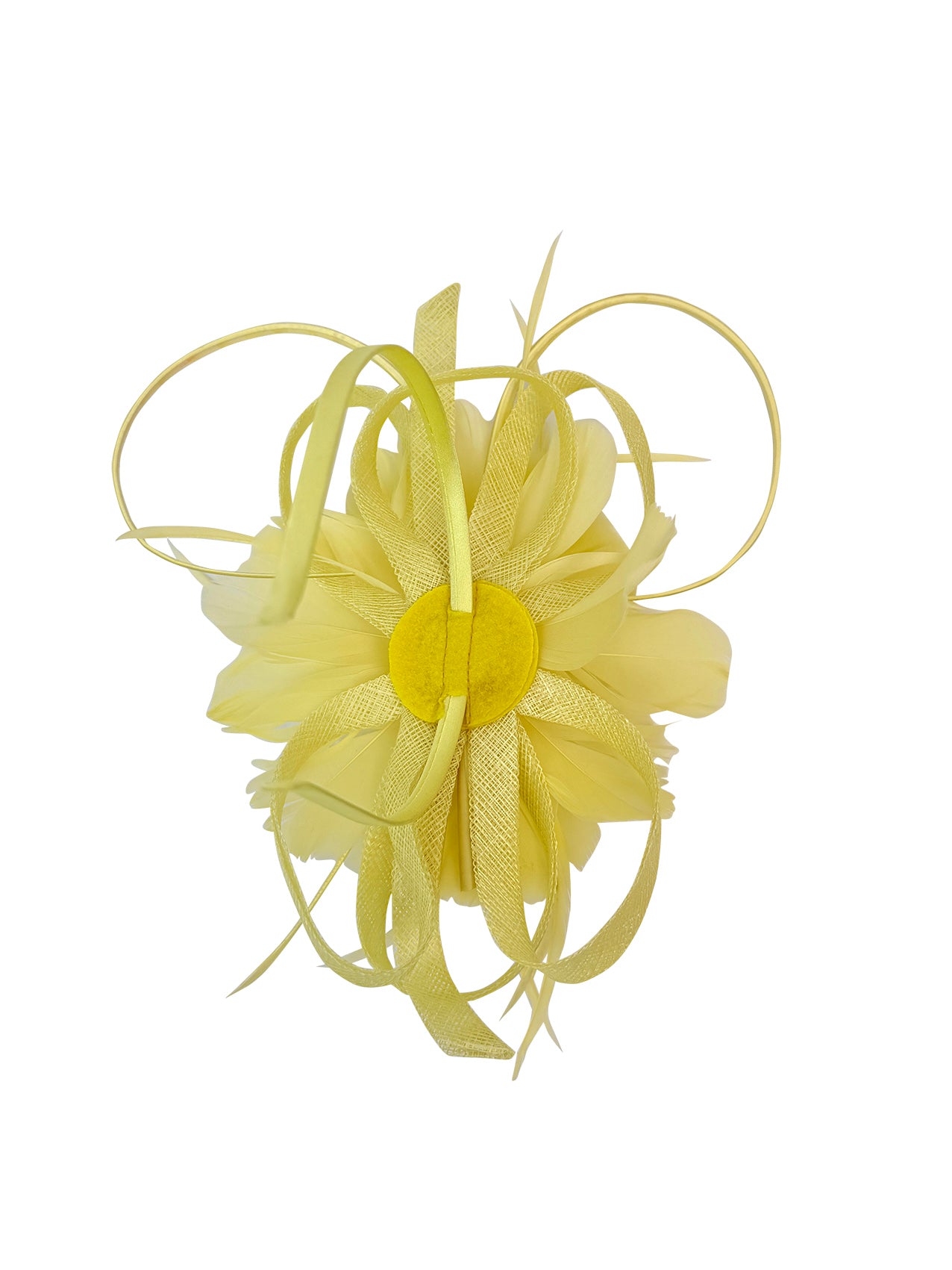 FT26180 Flower Feathers Fascinator with Sinamay Curls