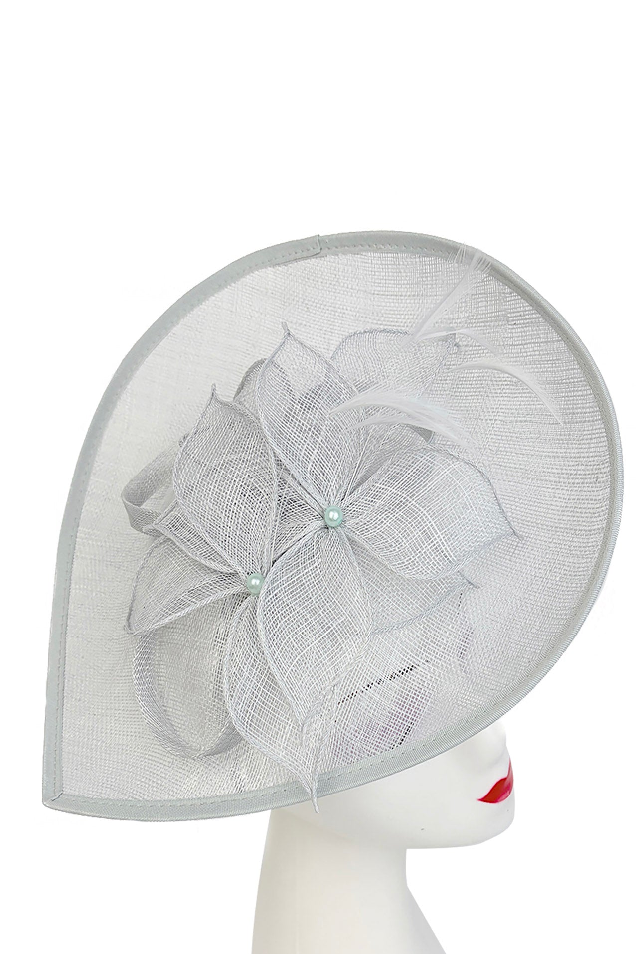 FT26340 Sinamay Hatinator with Pearl Flower and Feather Detailing