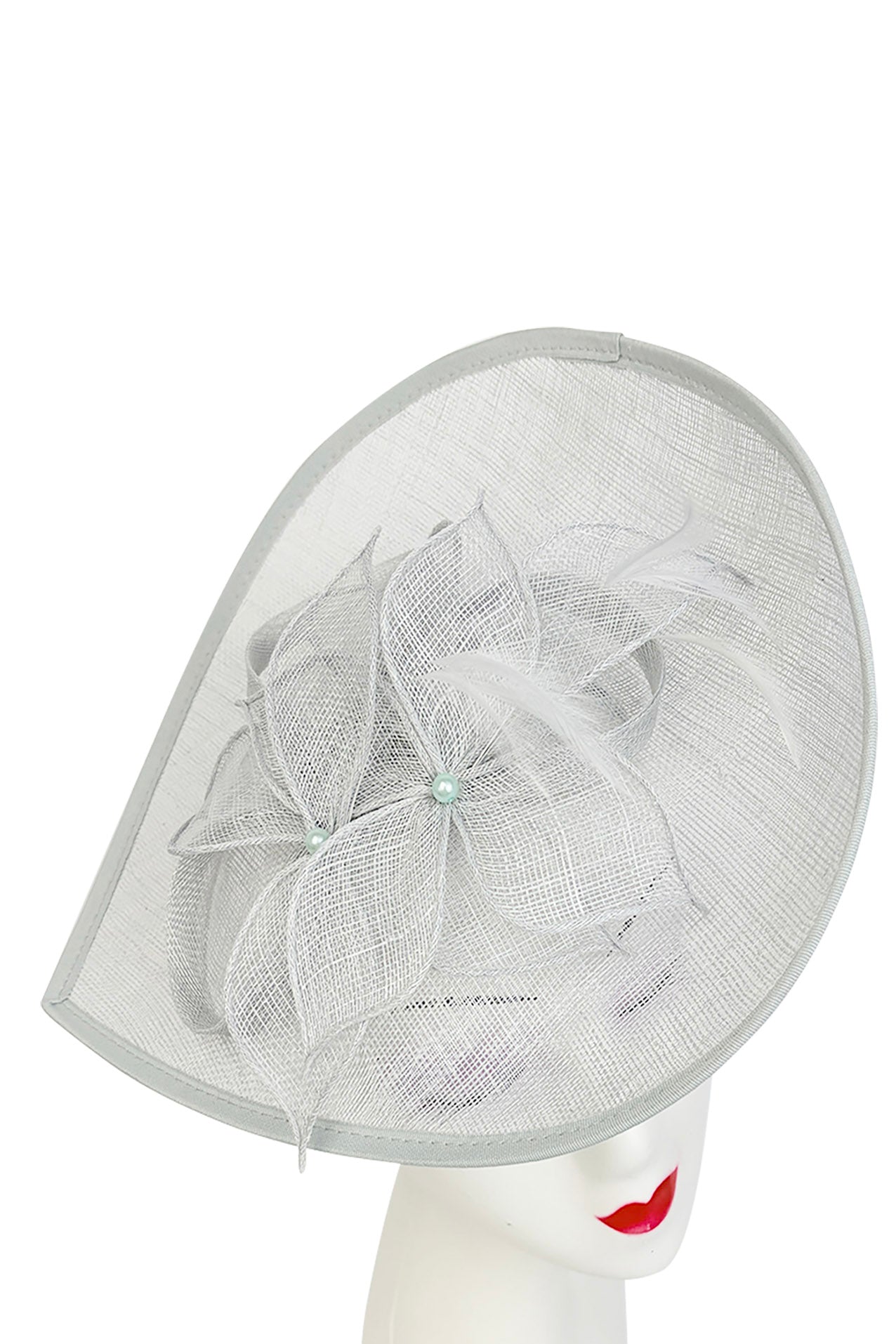 FT26340 Sinamay Hatinator with Pearl Flower and Feather Detailing