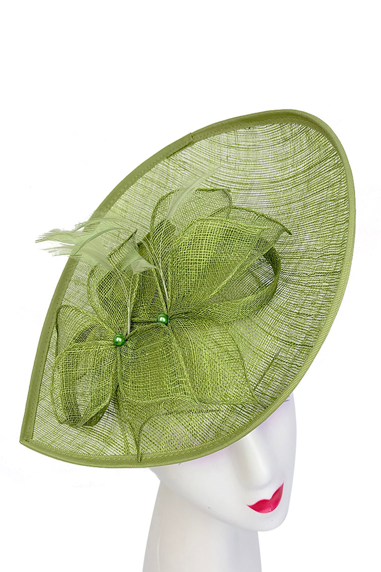 FT26340 Sinamay Hatinator with Pearl Flower and Feather Detailing
