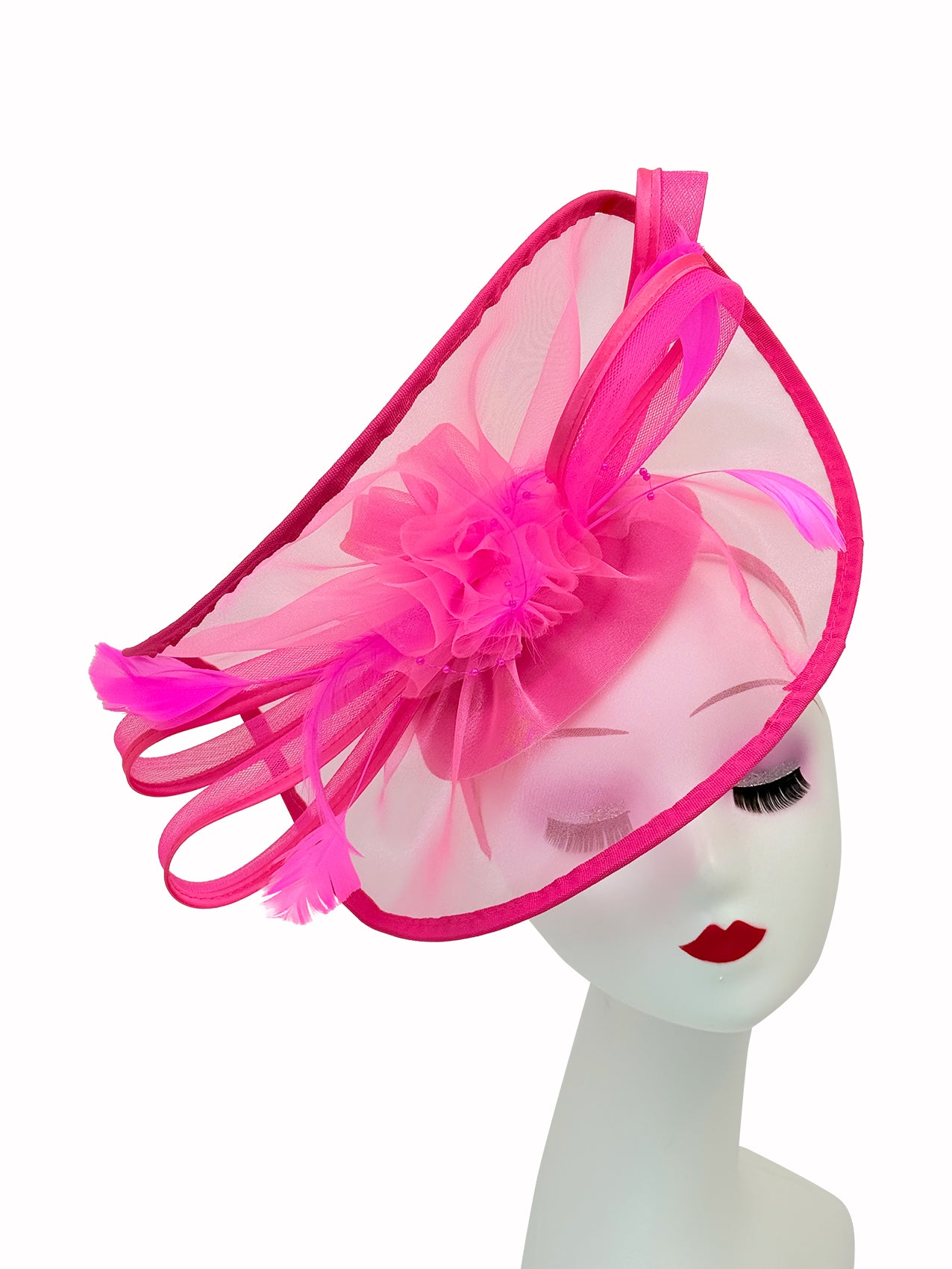 FT4012 Arc Shaped Fascinator with Feathers and Floral Burst