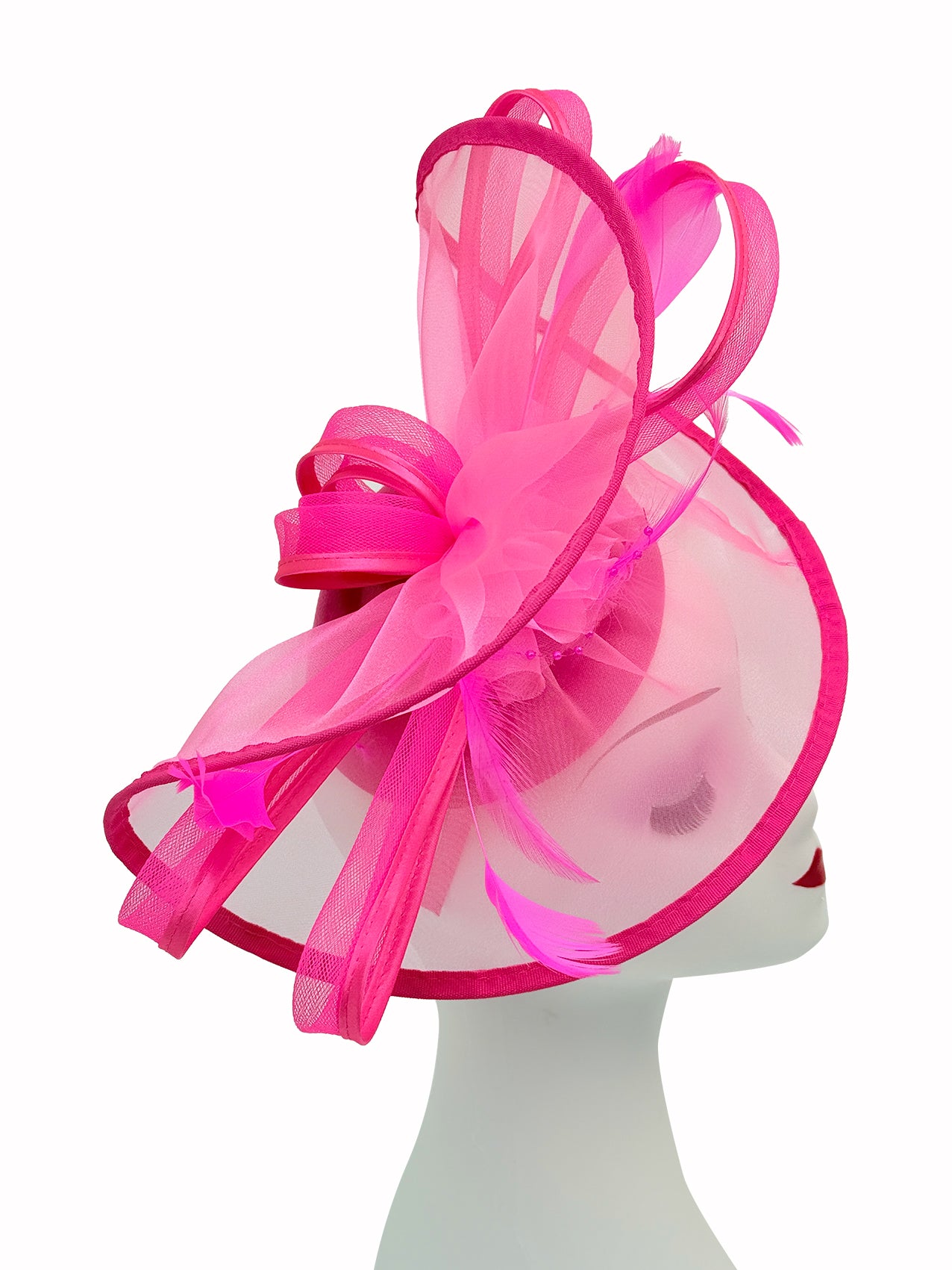 FT4012 Arc Shaped Fascinator with Feathers and Floral Burst