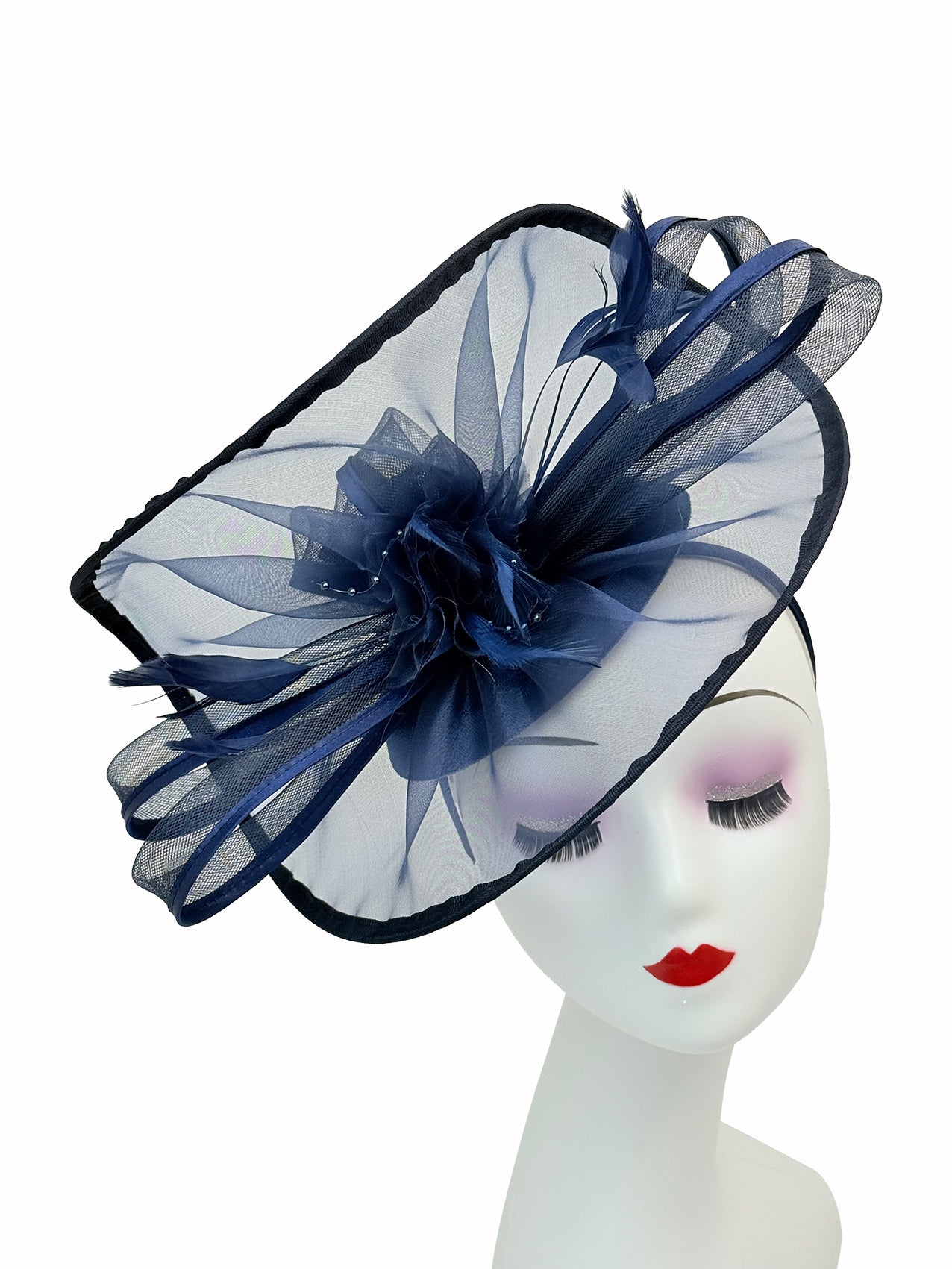 FT4012 Arc Shaped Fascinator with Feathers and Floral Burst