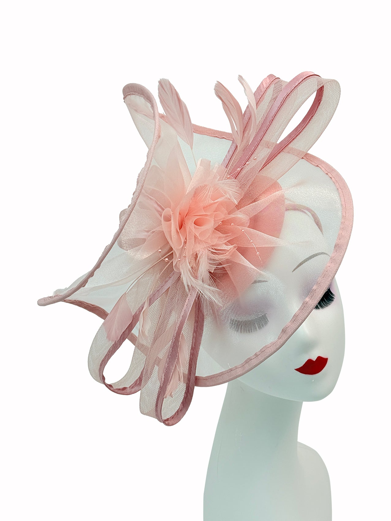 FT4012 Arc Shaped Fascinator with Feathers and Floral Burst