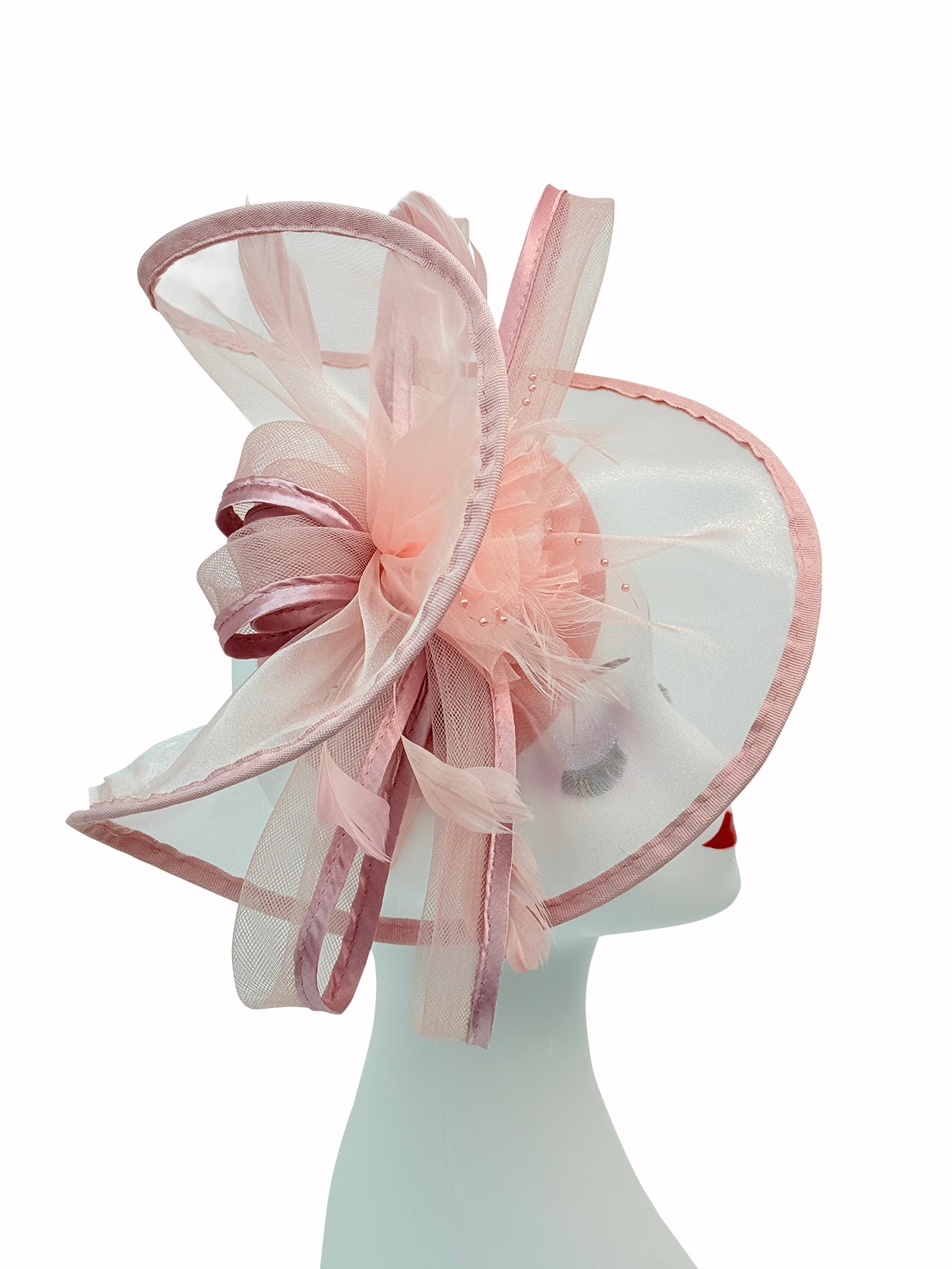 FT4012 Arc Shaped Fascinator with Feathers and Floral Burst