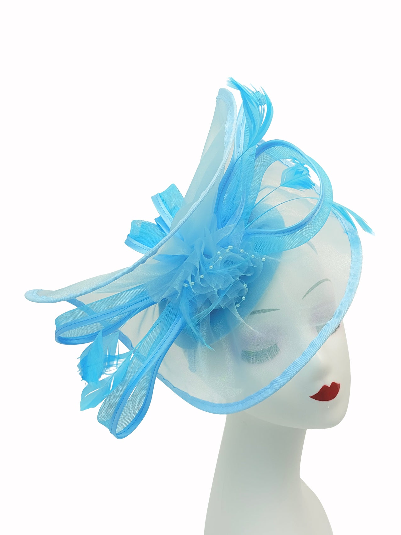 FT4012 Arc Shaped Fascinator with Feathers and Floral Burst