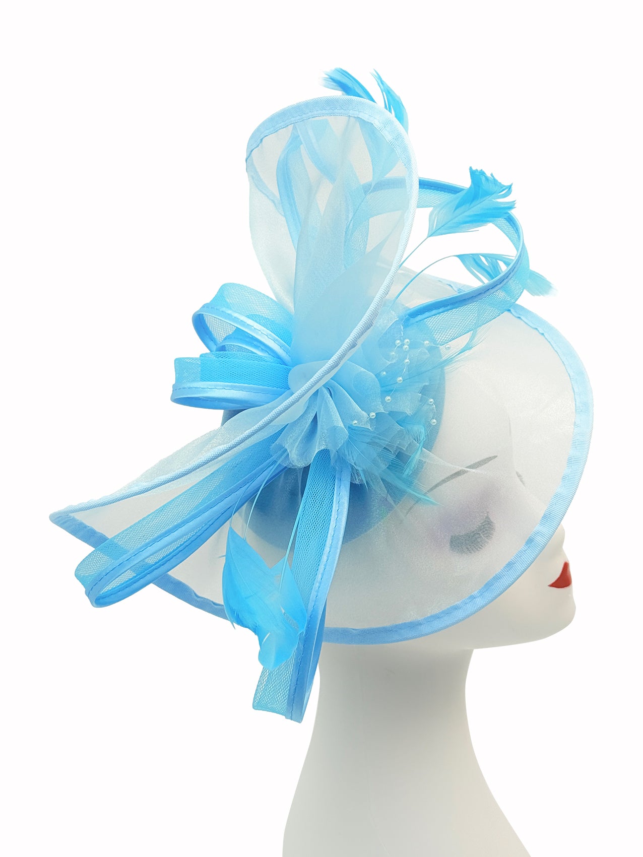 FT4012 Arc Shaped Fascinator with Feathers and Floral Burst