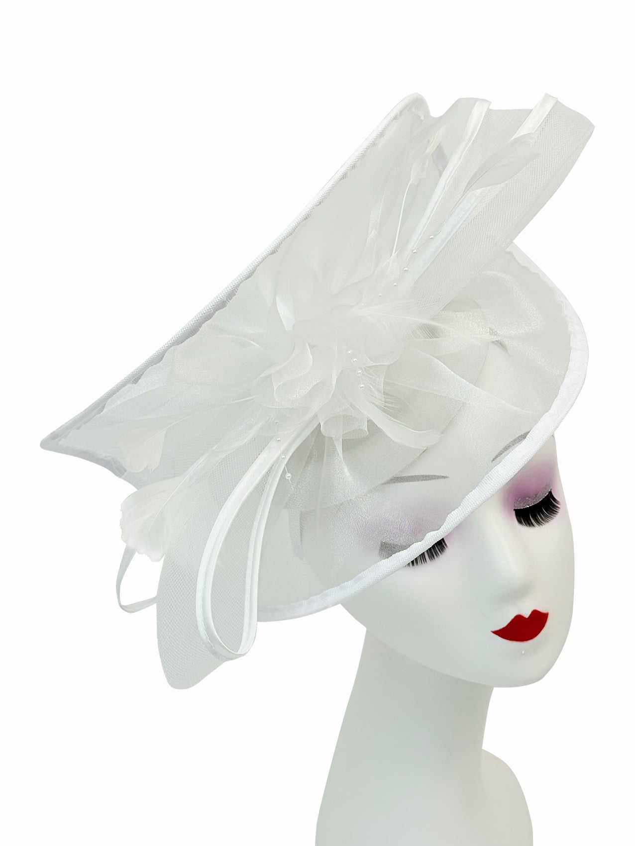 FT4012 Arc Shaped Fascinator with Feathers and Floral Burst