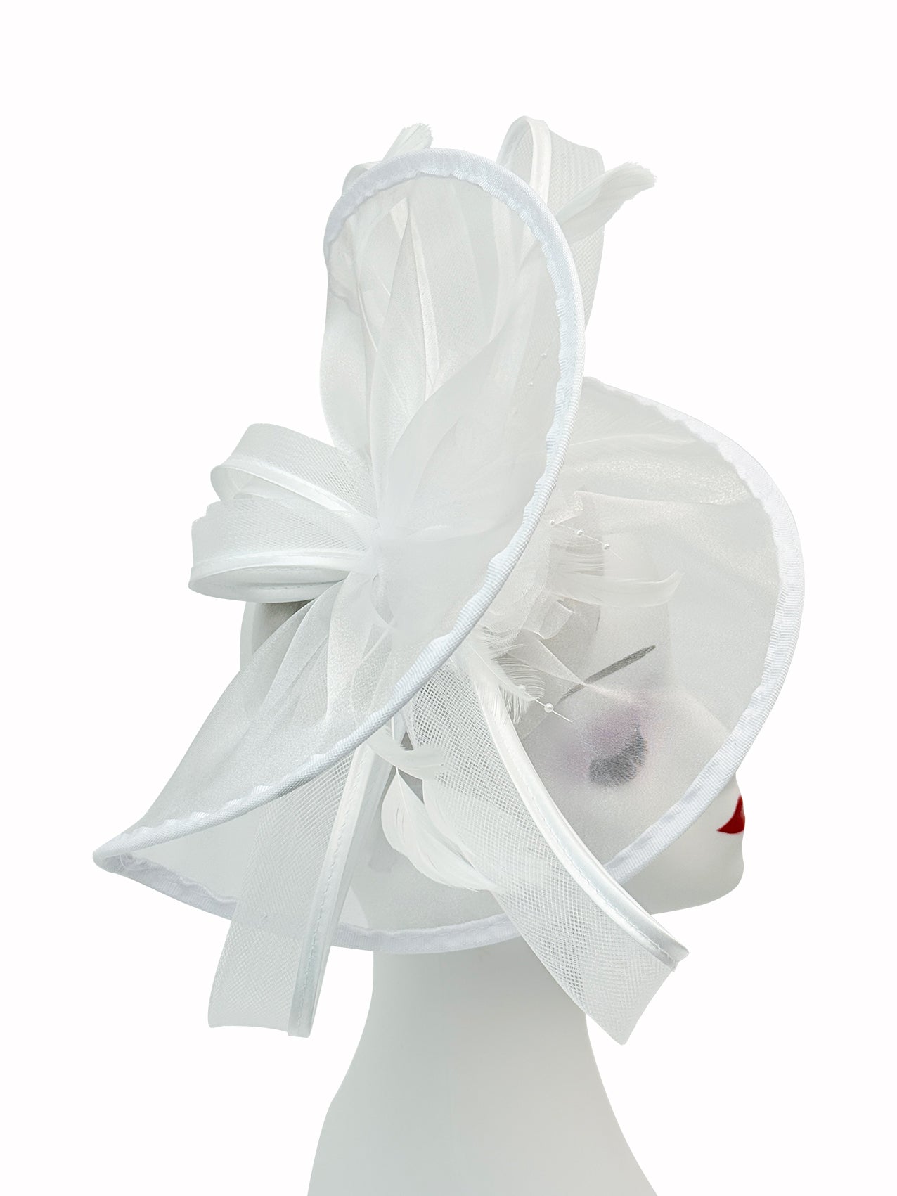 FT4012 Arc Shaped Fascinator with Feathers and Floral Burst