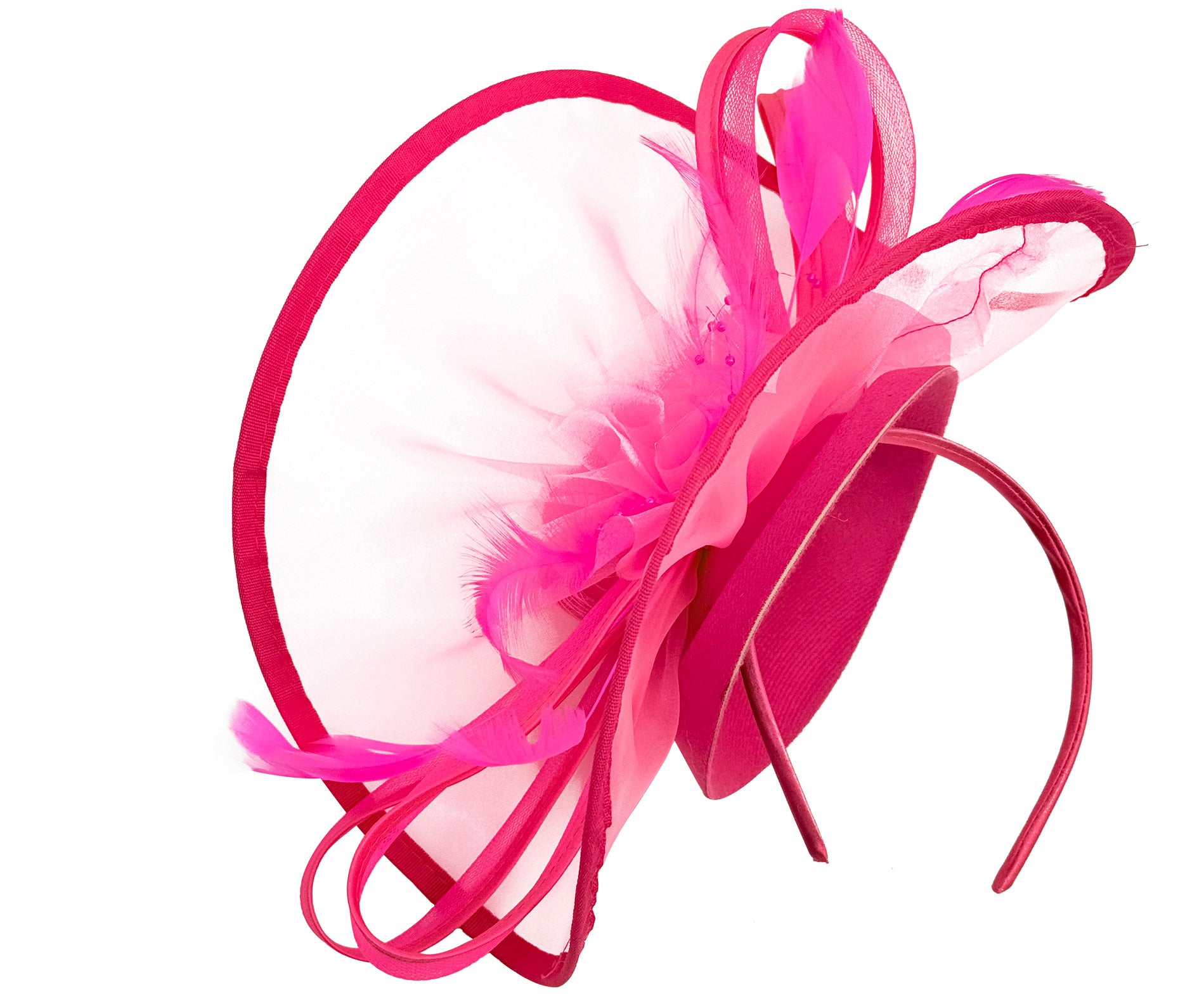FT4012 Arc Shaped Fascinator with Feathers and Floral Burst