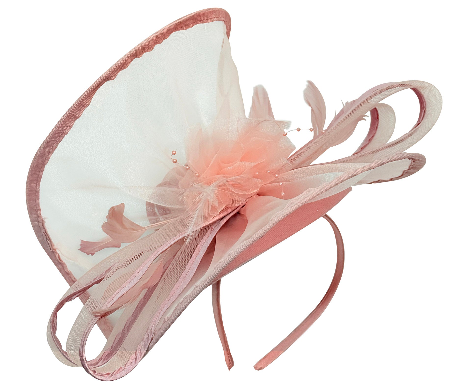 FT4012 Arc Shaped Fascinator with Feathers and Floral Burst