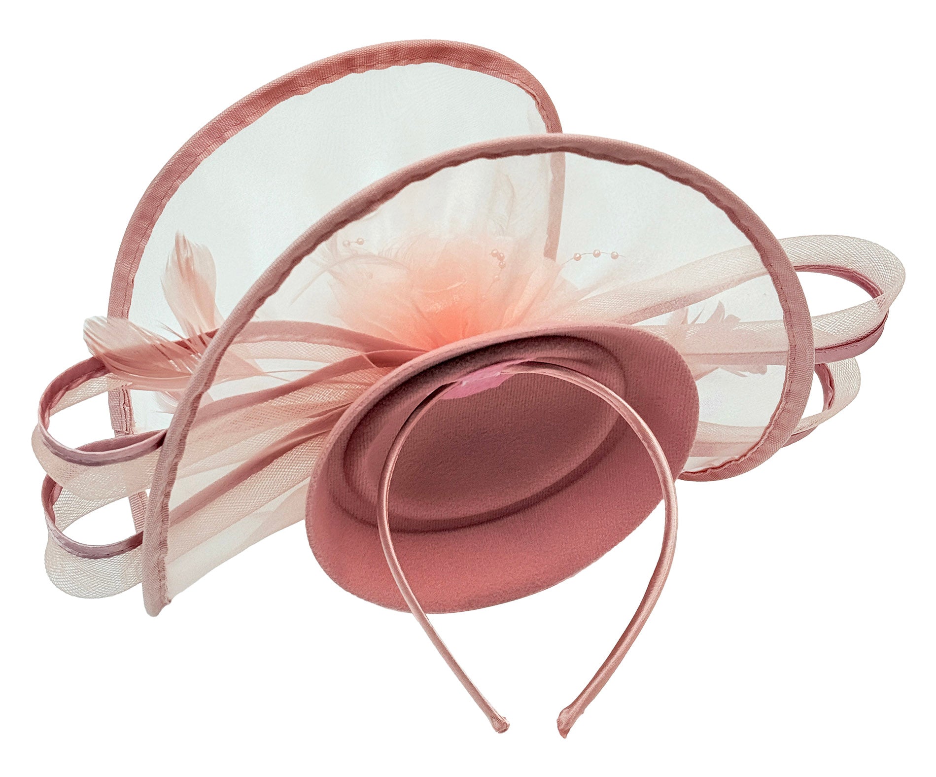 FT4012 Arc Shaped Fascinator with Feathers and Floral Burst
