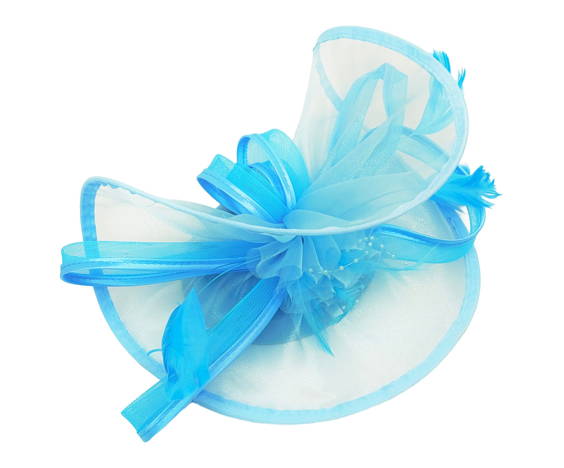 FT4012 Arc Shaped Fascinator with Feathers and Floral Burst