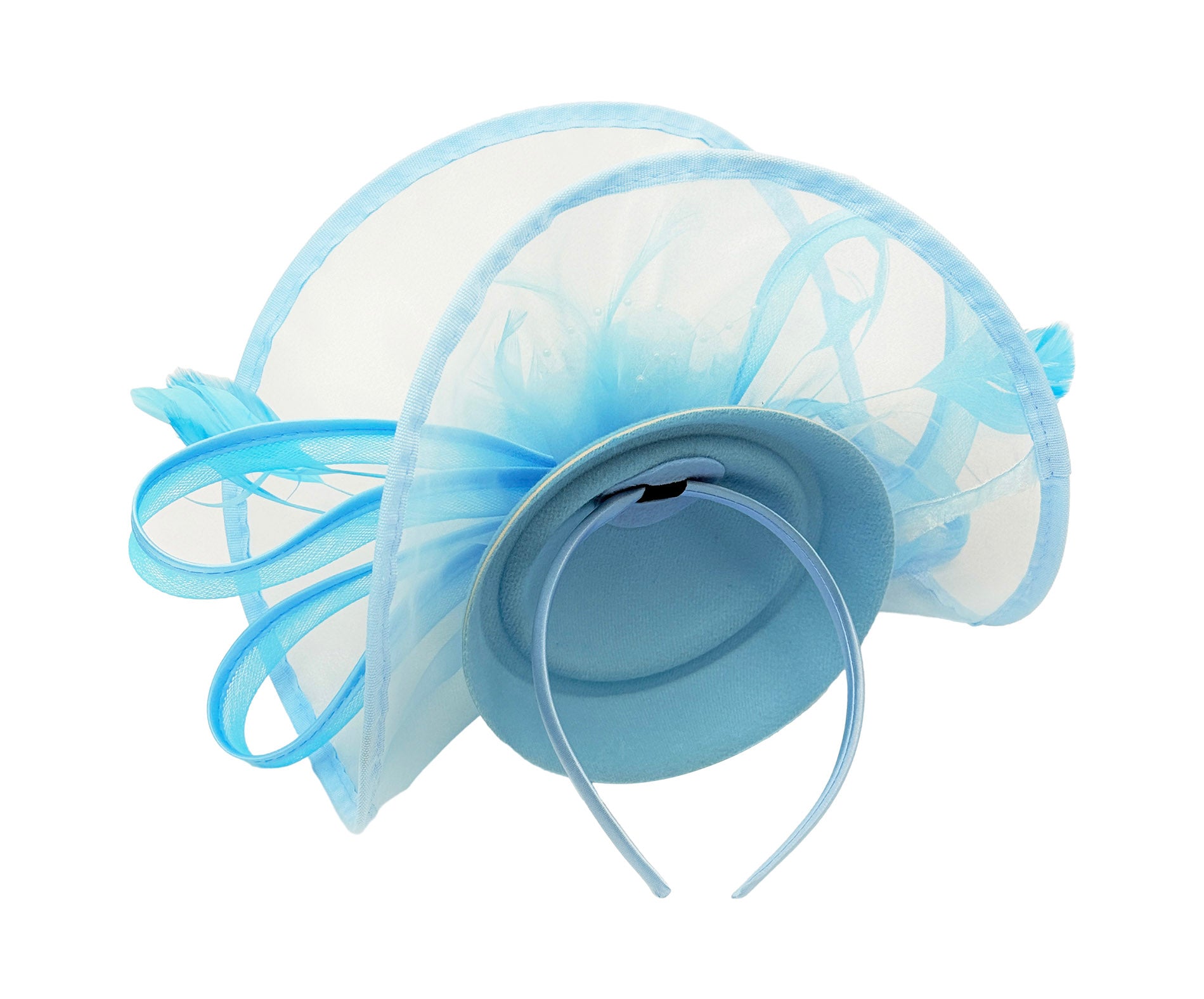 FT4012 Arc Shaped Fascinator with Feathers and Floral Burst