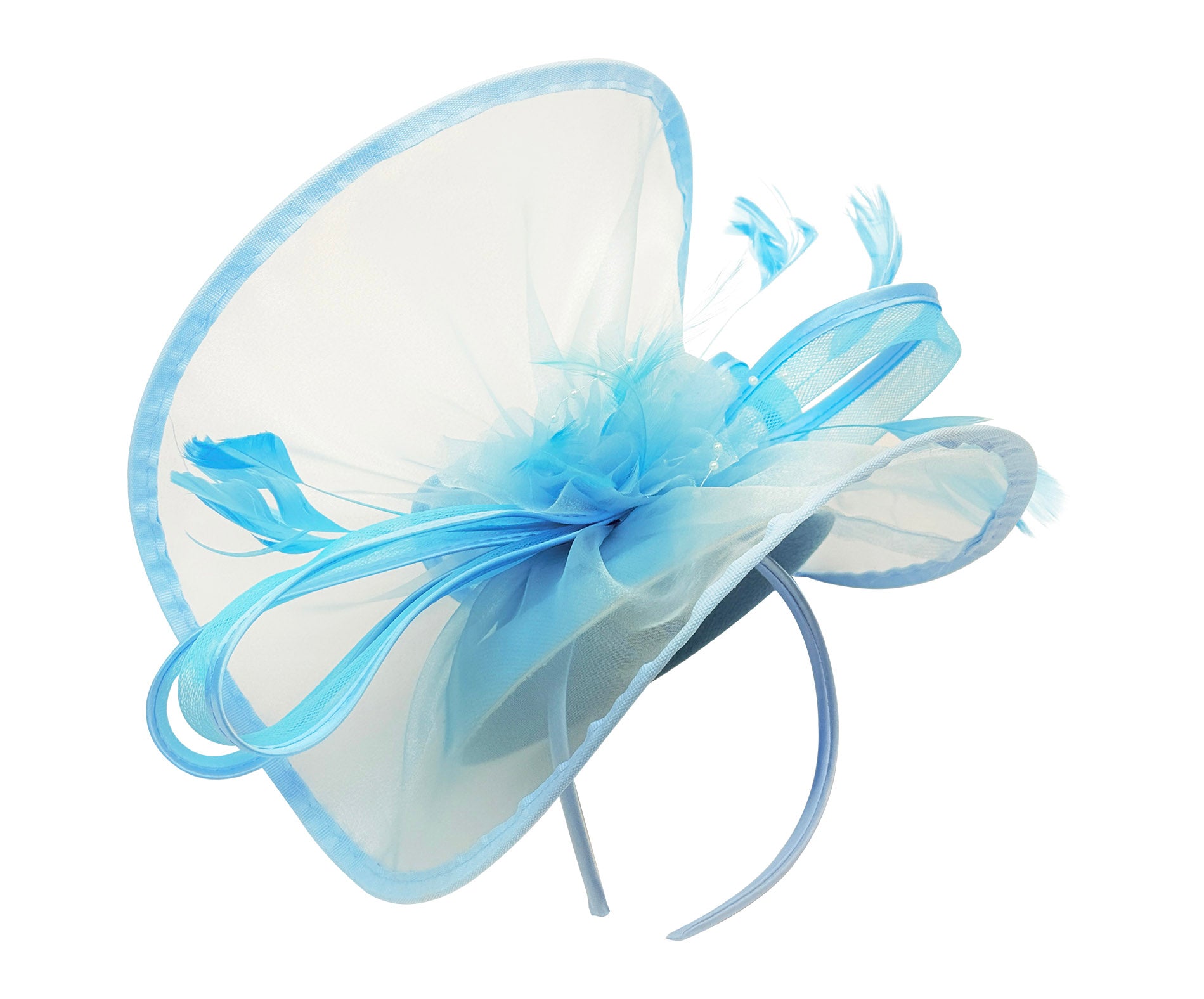 FT4012 Arc Shaped Fascinator with Feathers and Floral Burst