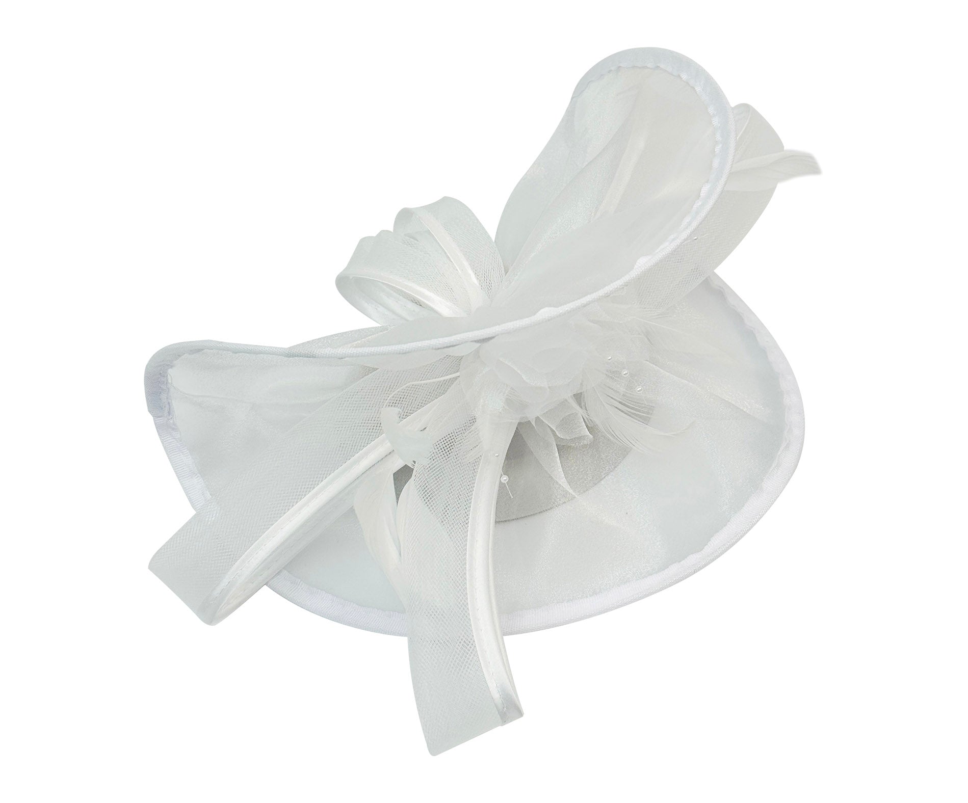 FT4012 Arc Shaped Fascinator with Feathers and Floral Burst