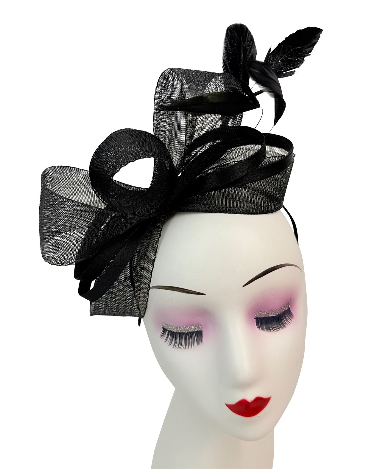 FT4078 Bow Shaped Fascinator with Satin Loops and Feathers