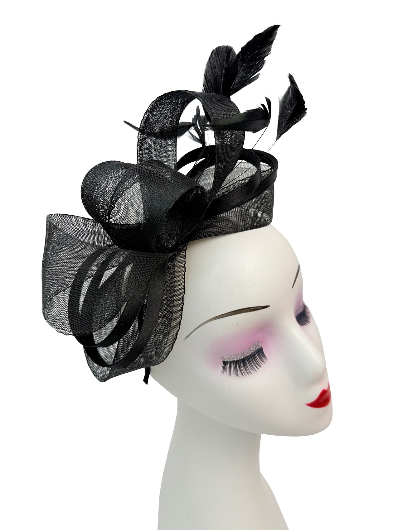 FT4078 Bow Shaped Fascinator with Satin Loops and Feathers