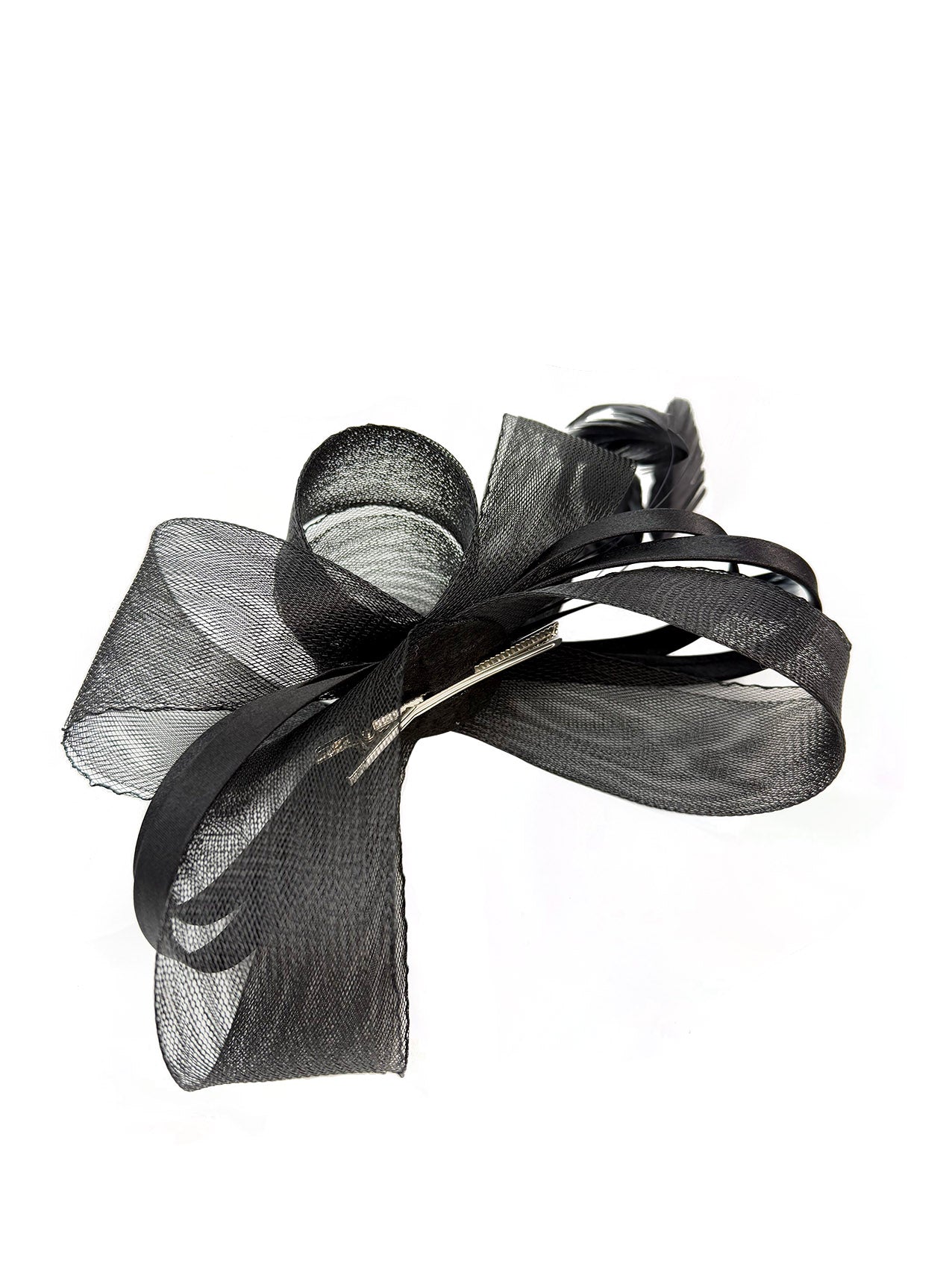 FT4078 Bow Shaped Fascinator with Satin Loops and Feathers