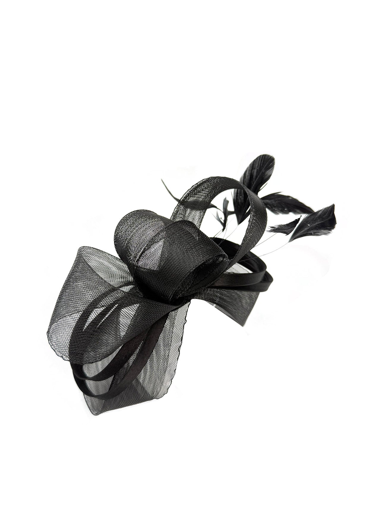 FT4078 Bow Shaped Fascinator with Satin Loops and Feathers