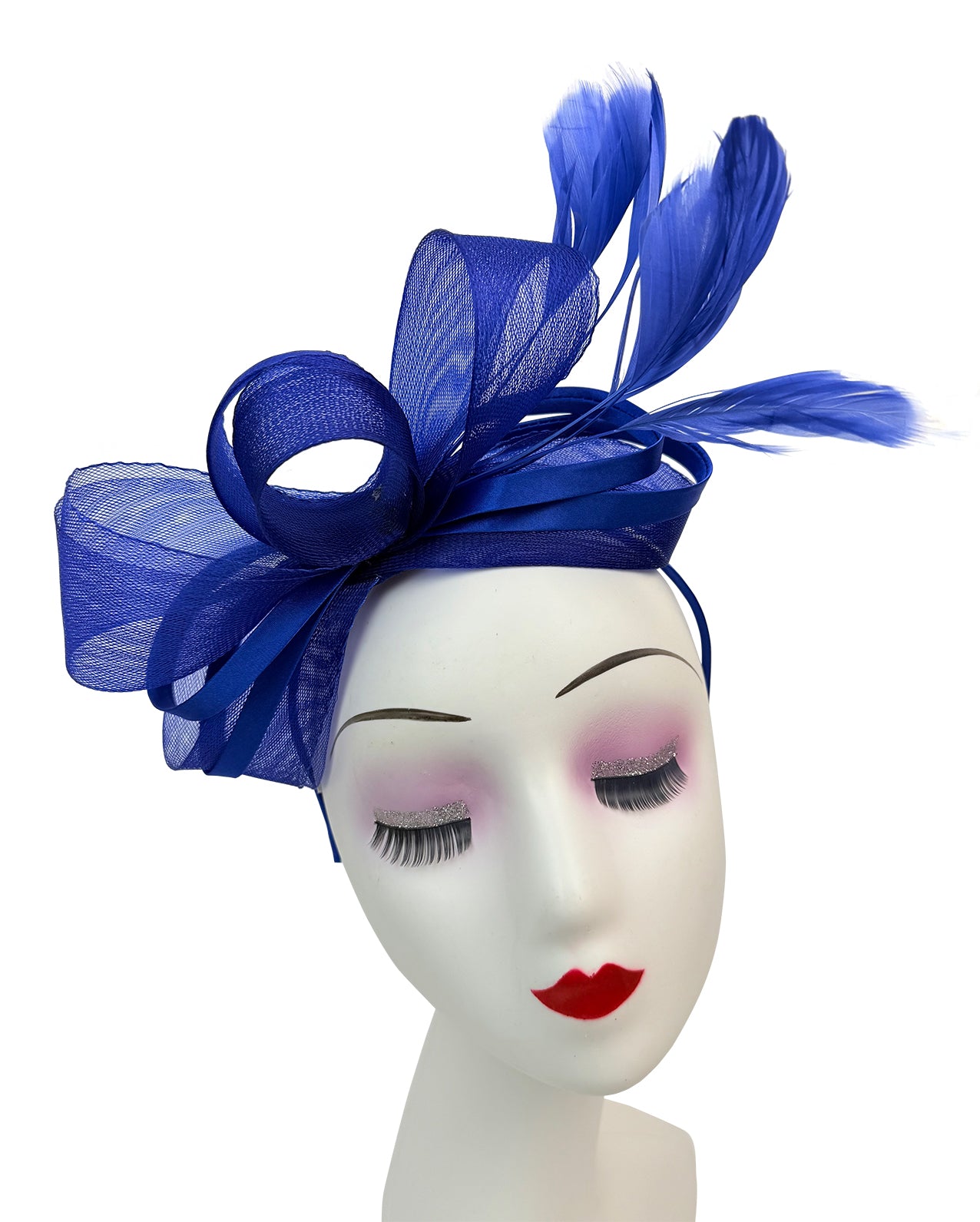 FT4078 Bow Shaped Fascinator with Satin Loops and Feathers