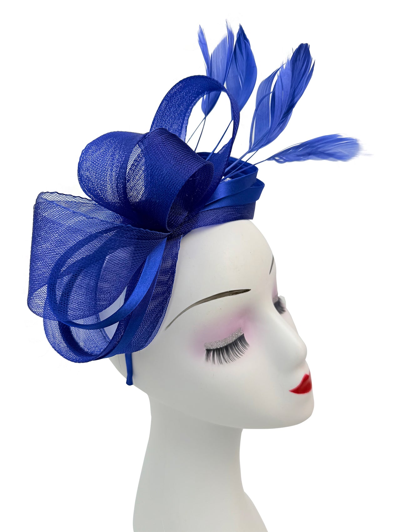 FT4078 Bow Shaped Fascinator with Satin Loops and Feathers