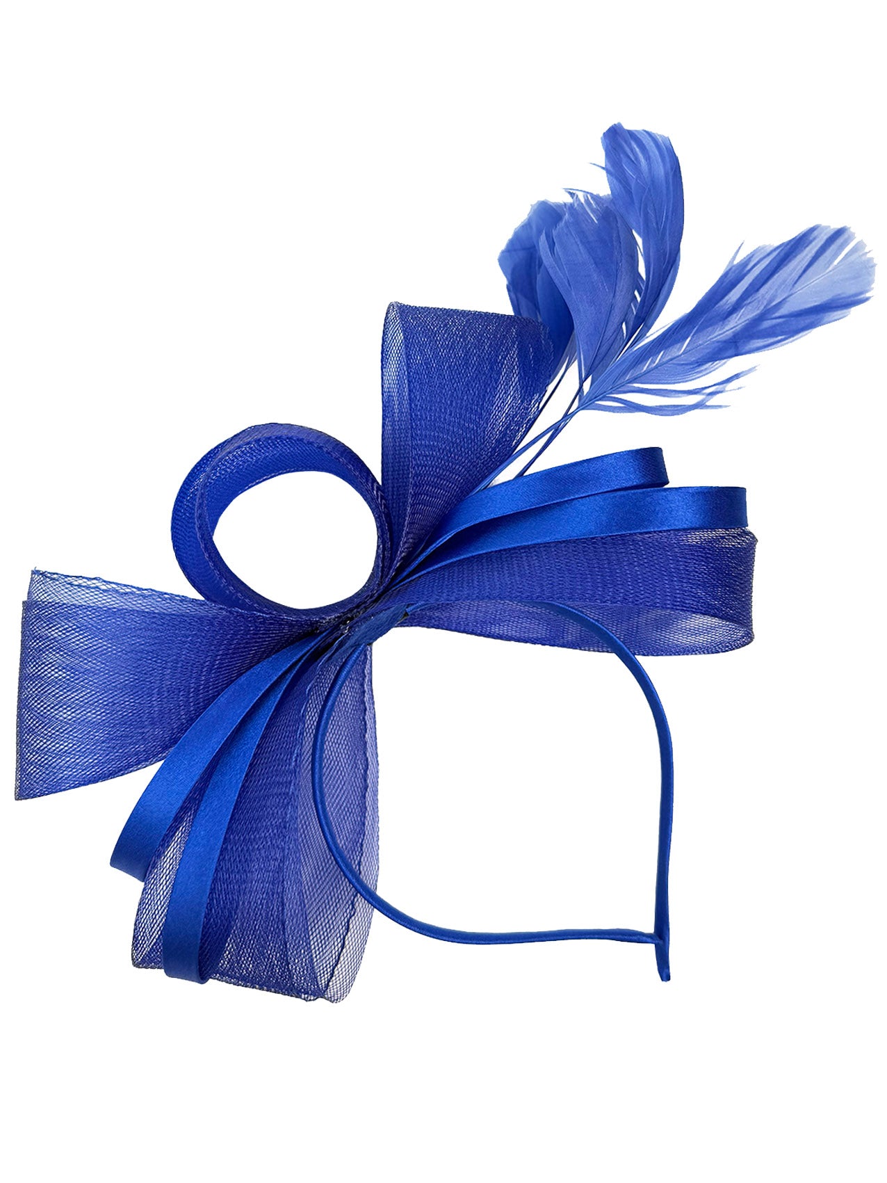 FT4078 Bow Shaped Fascinator with Satin Loops and Feathers